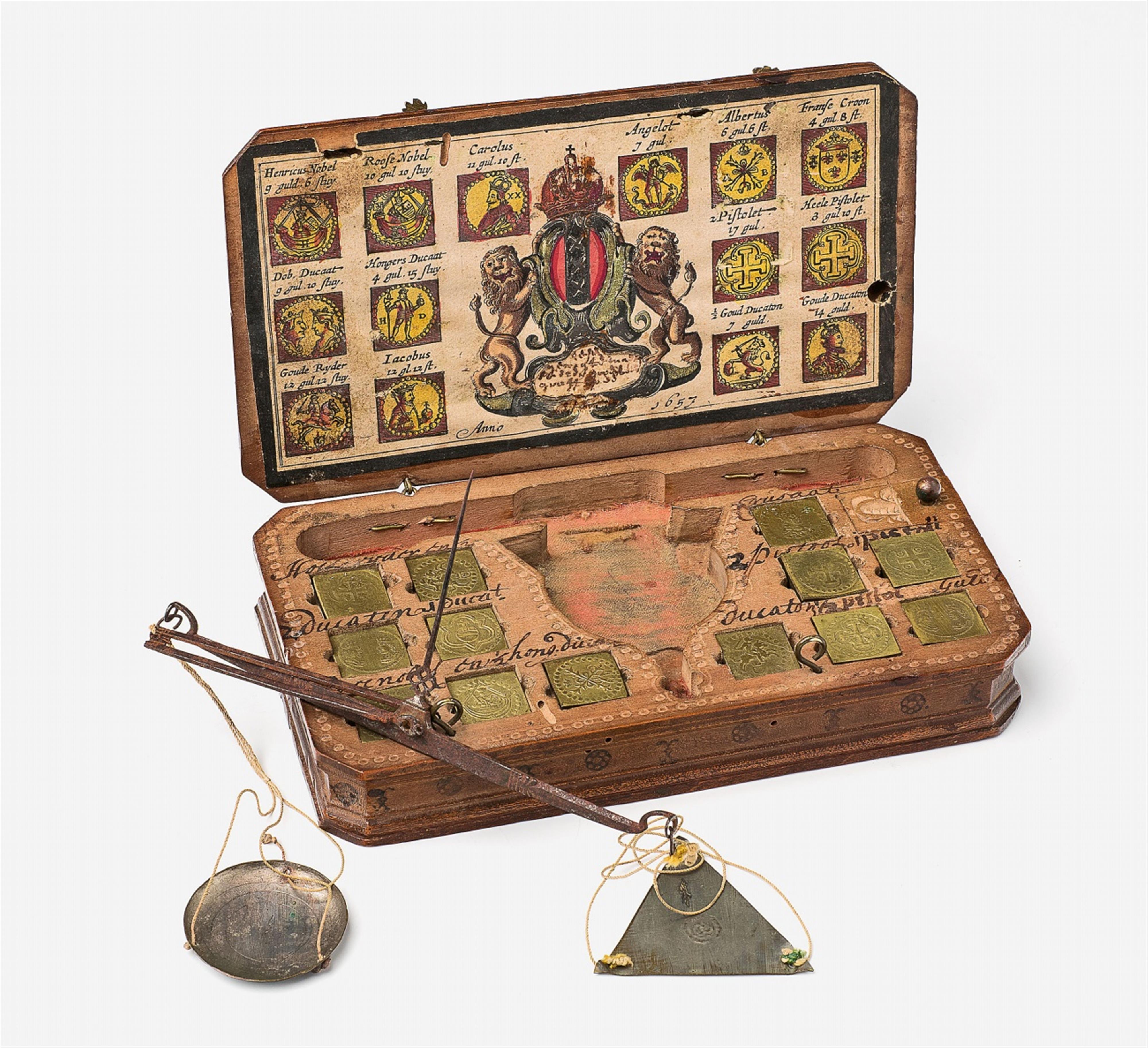An Amsterdam gold weighing scales with weights - image-1