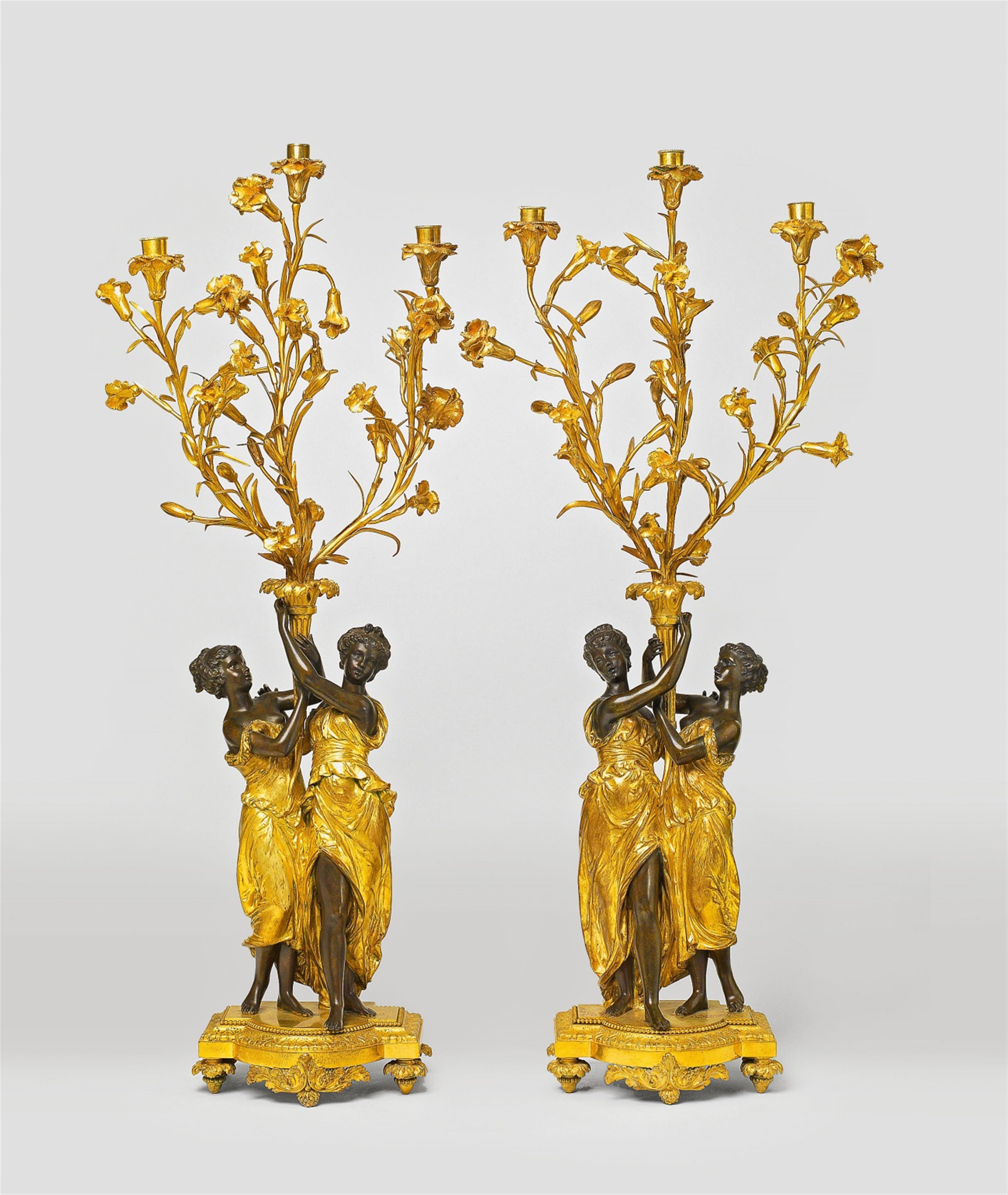 A pair of large French ormolu candelabra in the Louis XVI taste - image-1