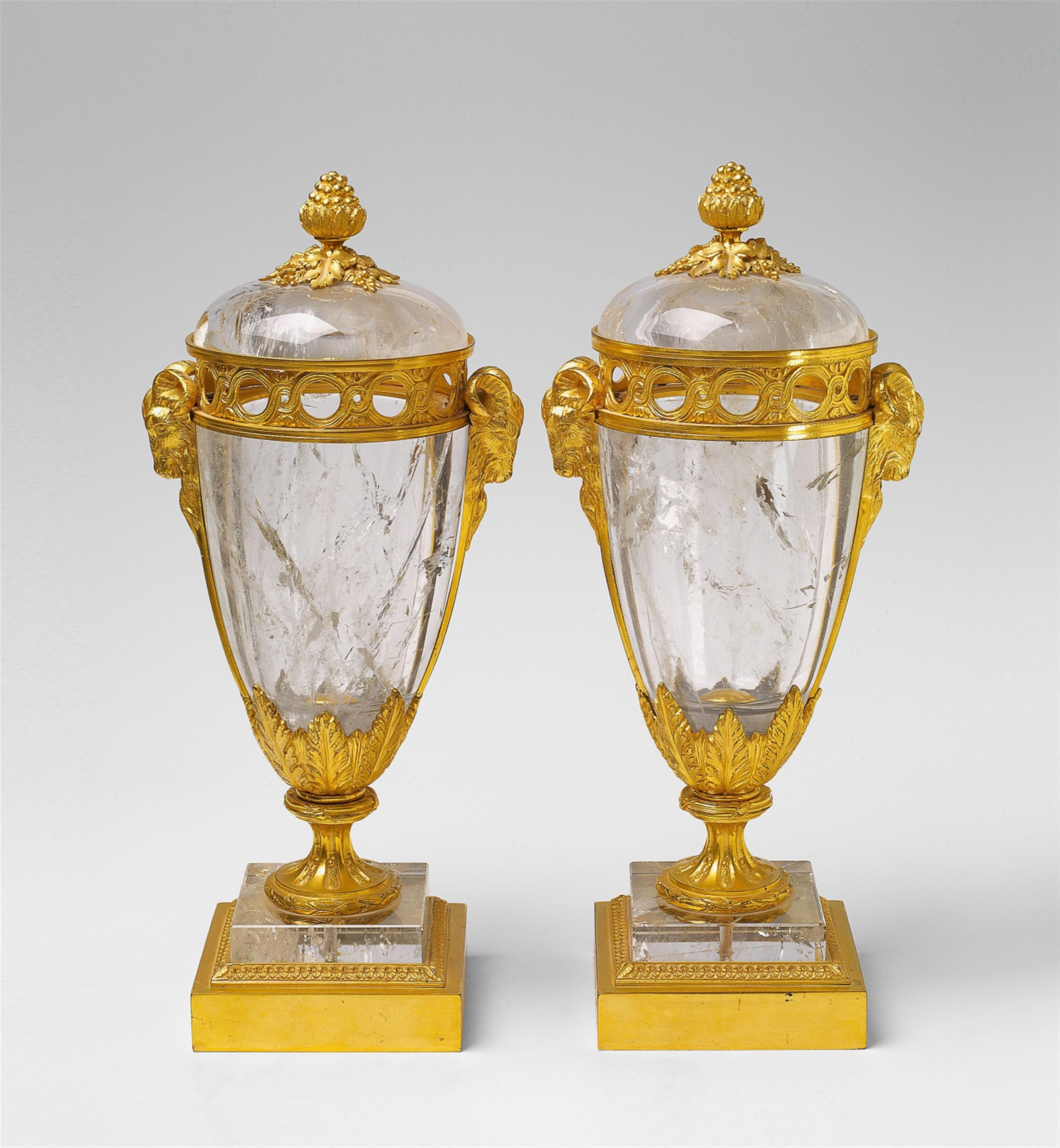 A rare pair of rock crystal potpourri vases in the manner of Pierre Gouthière - image-4