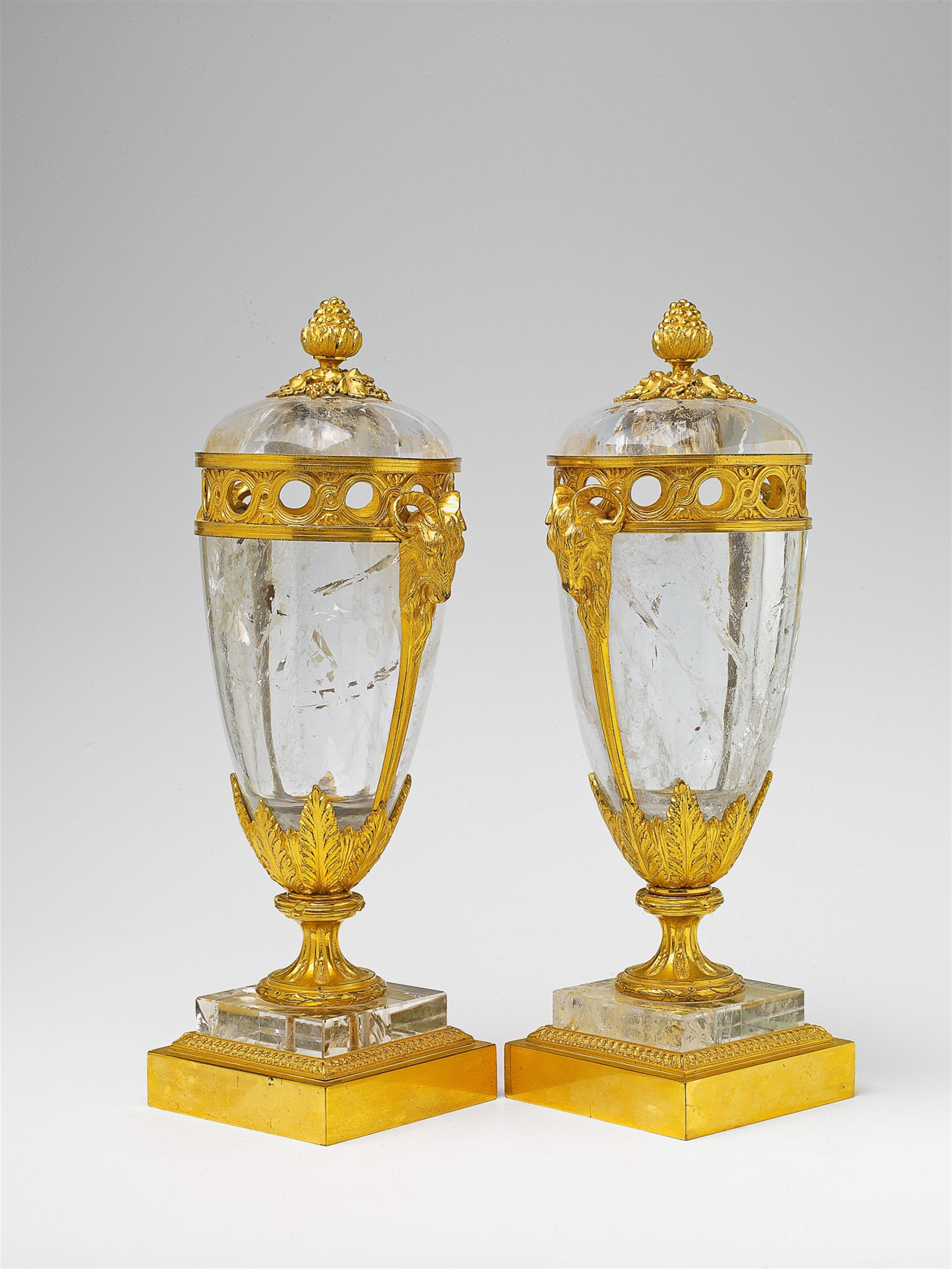 A rare pair of rock crystal potpourri vases in the manner of Pierre Gouthière - image-5