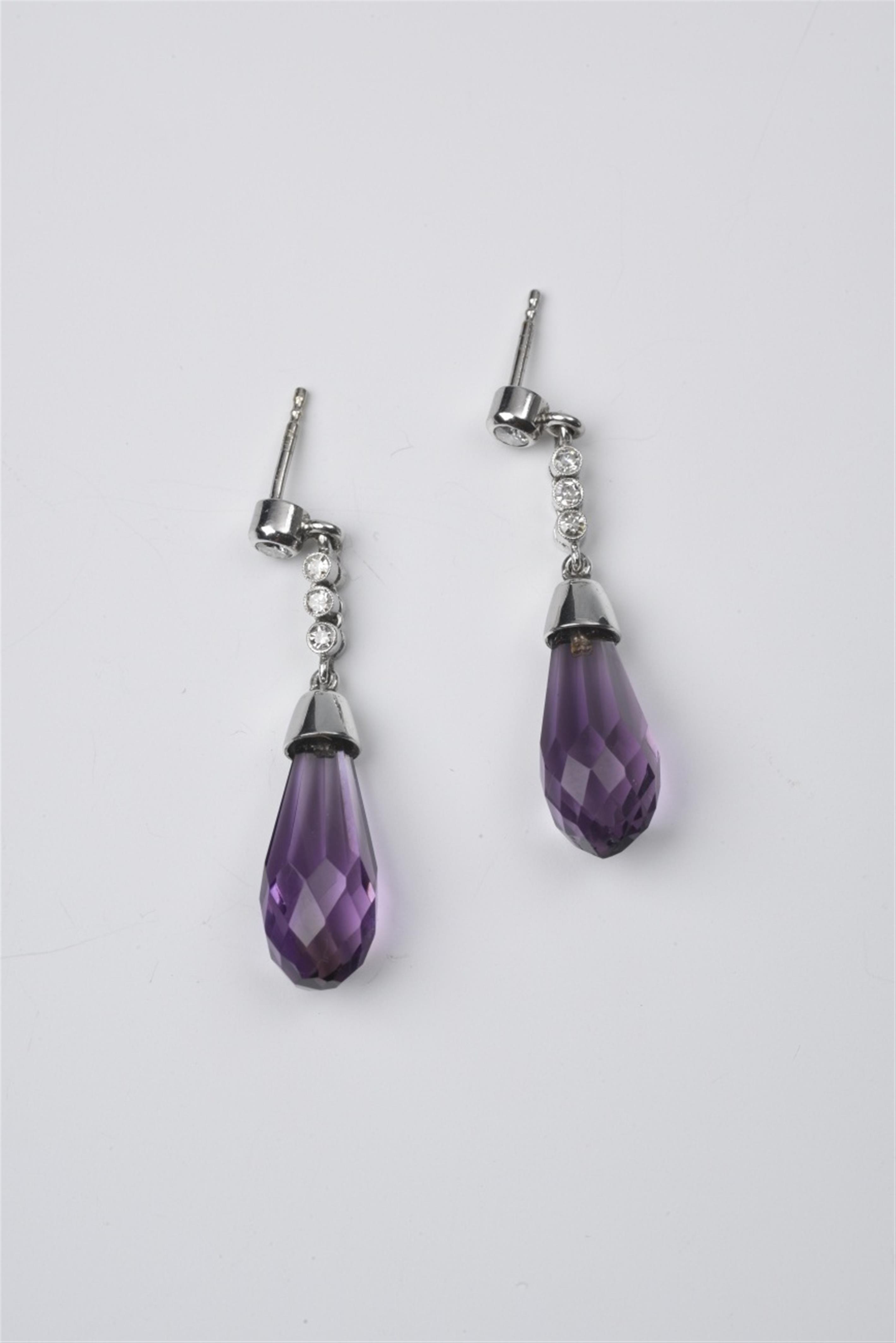 A pair of 14k white gold and amethyst earrings - image-1