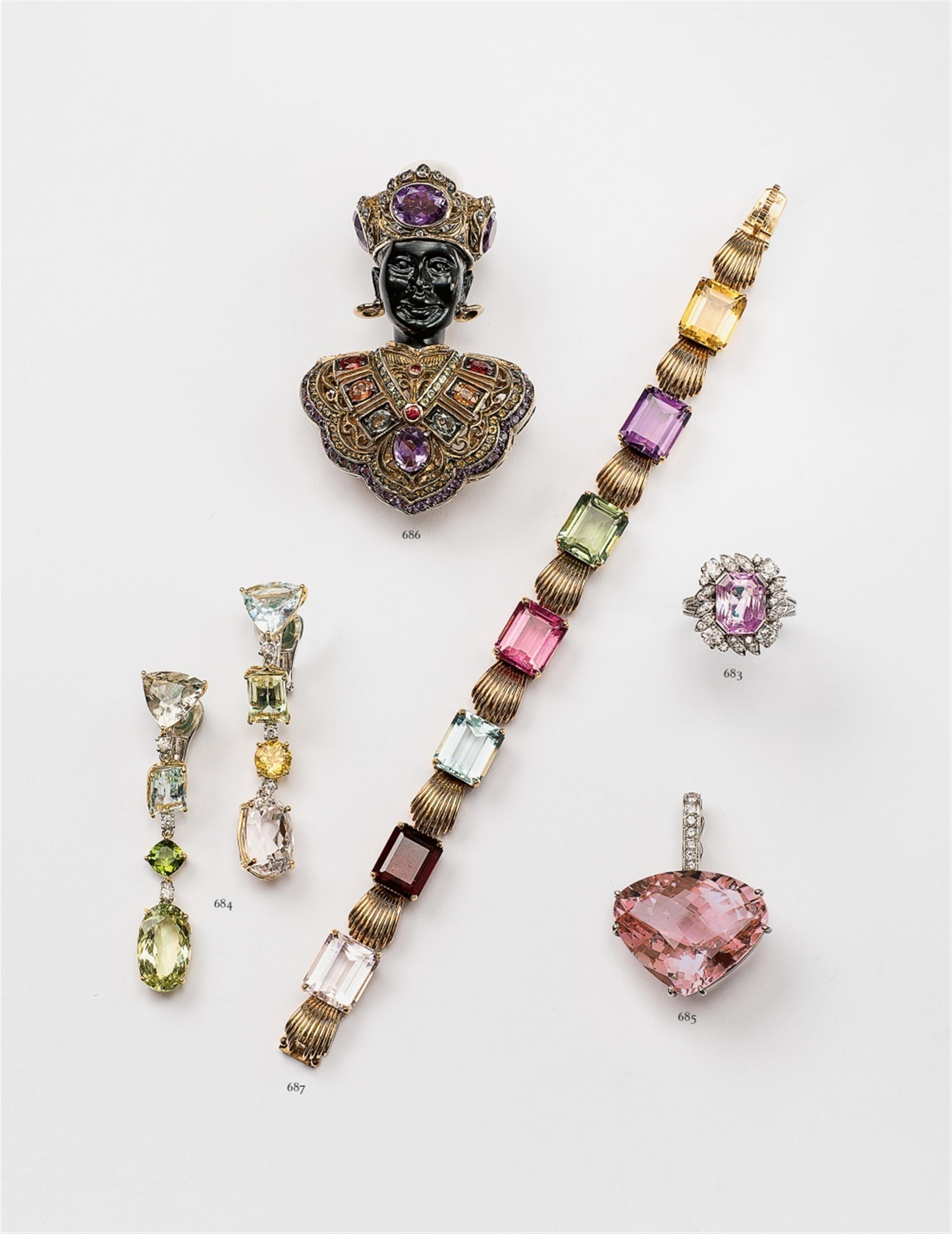 A pair of 18k gold and beryl pendant earrings - image-2