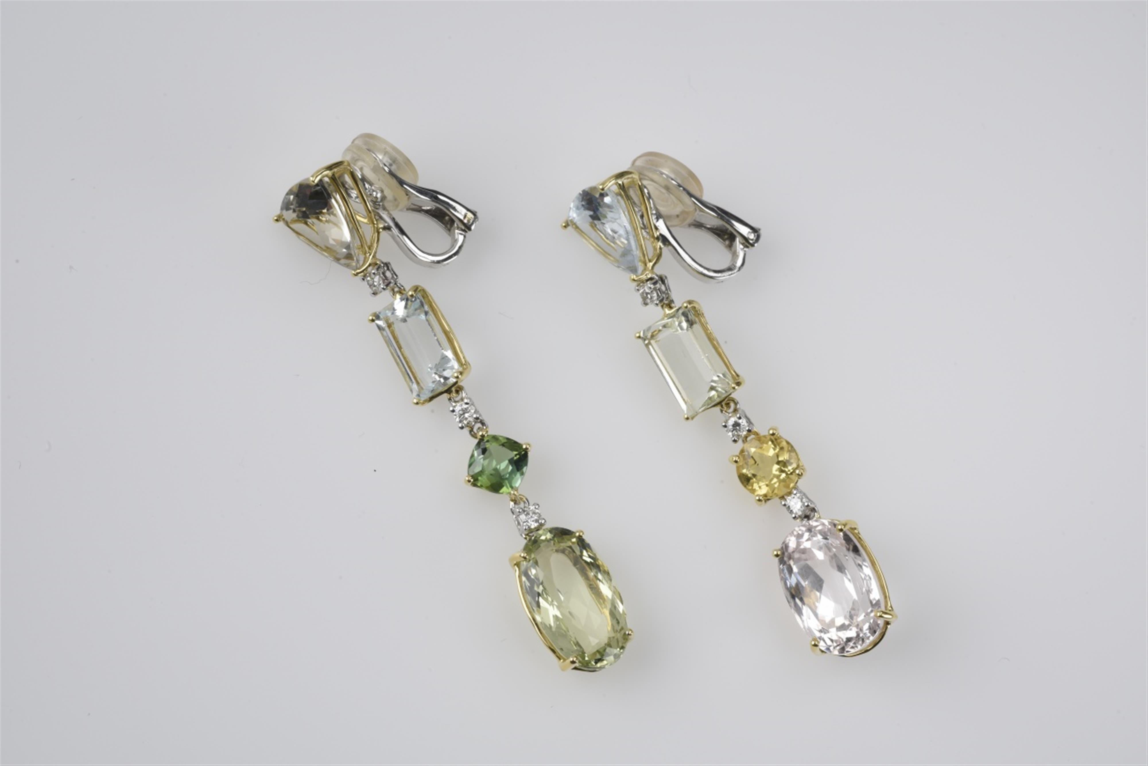A pair of 18k gold and beryl pendant earrings - image-1