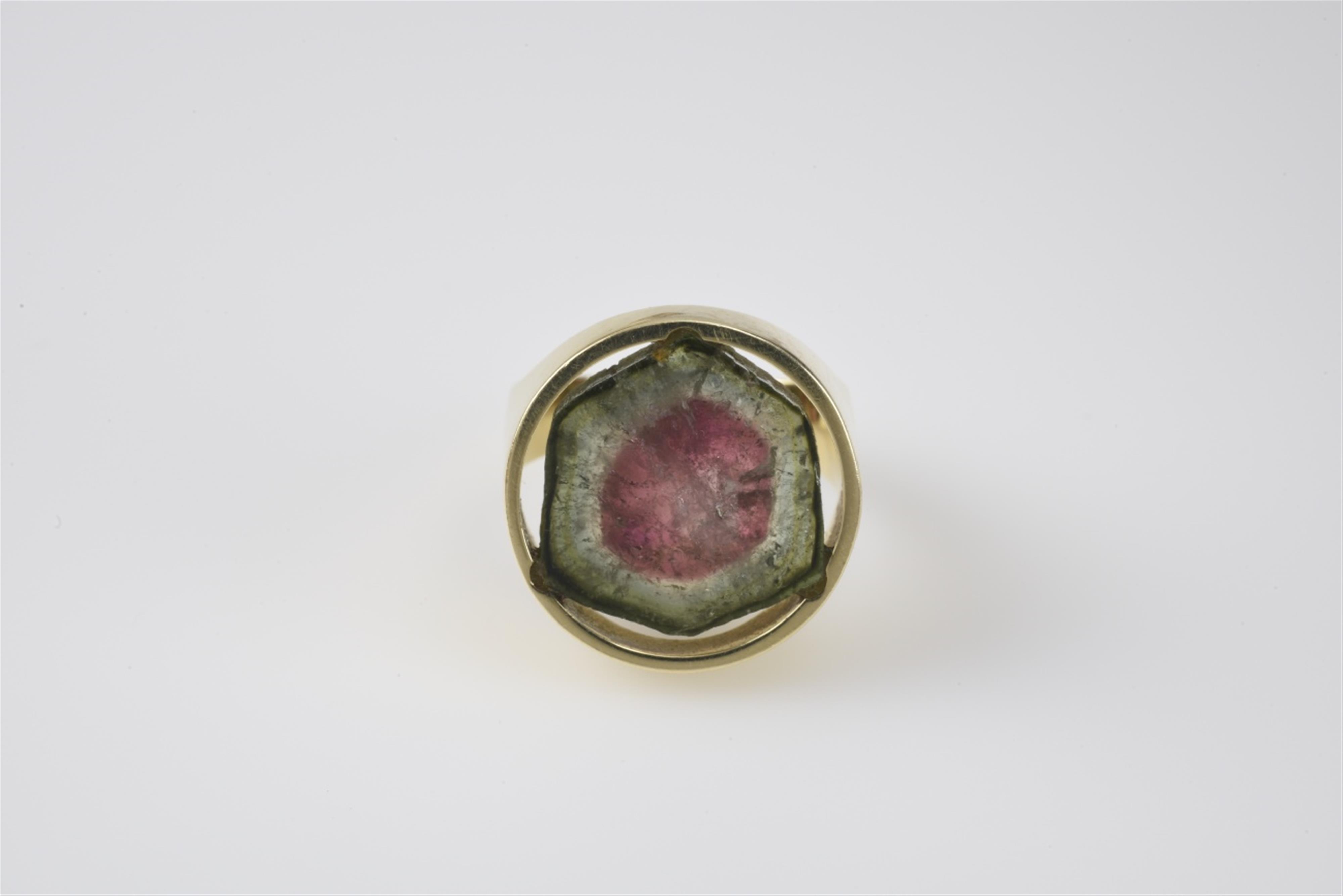 A 14k gold and watermelon tourmaline ring - image-1