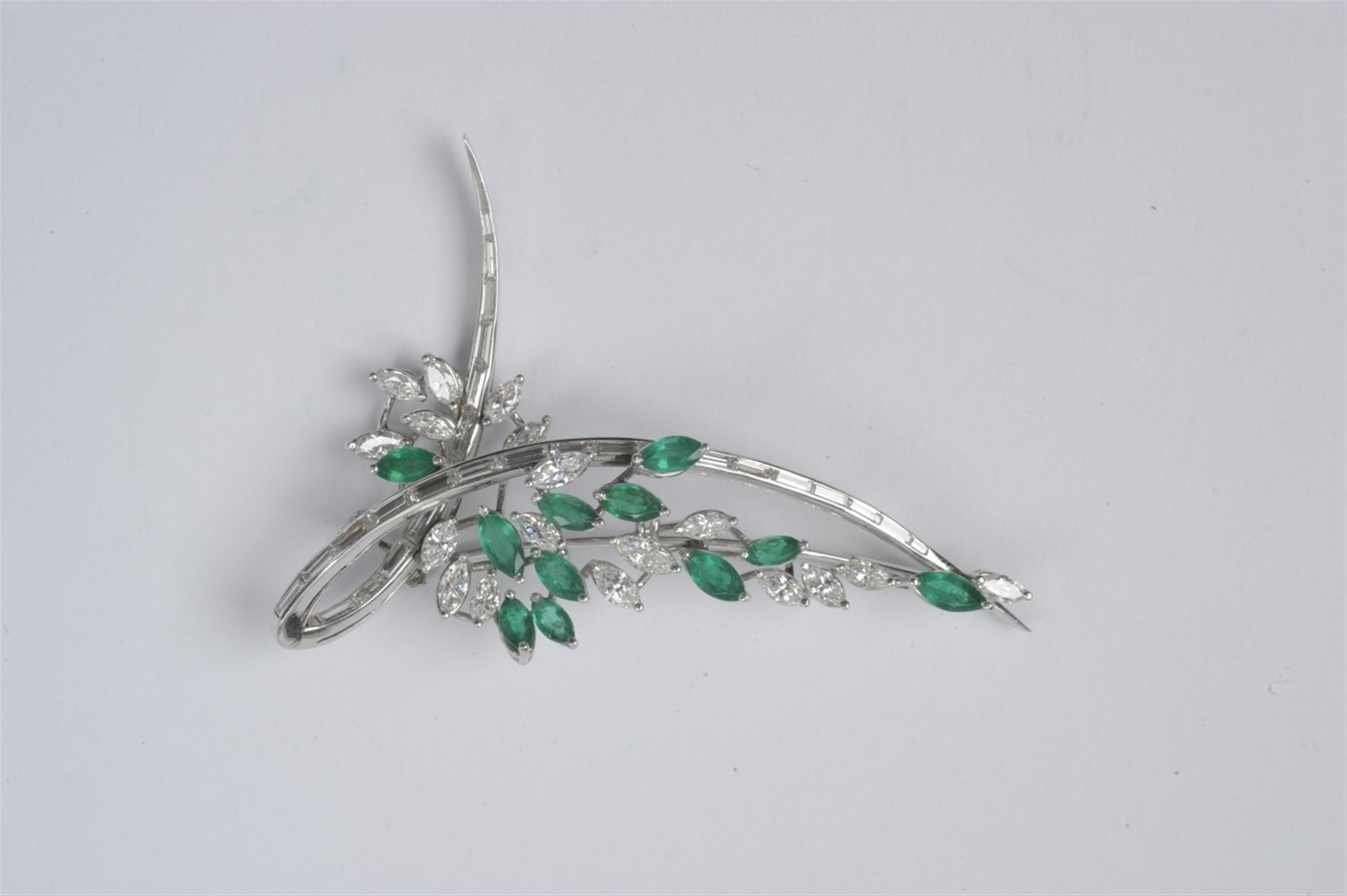 A platinum, emerald, and diamond brooch - image-2