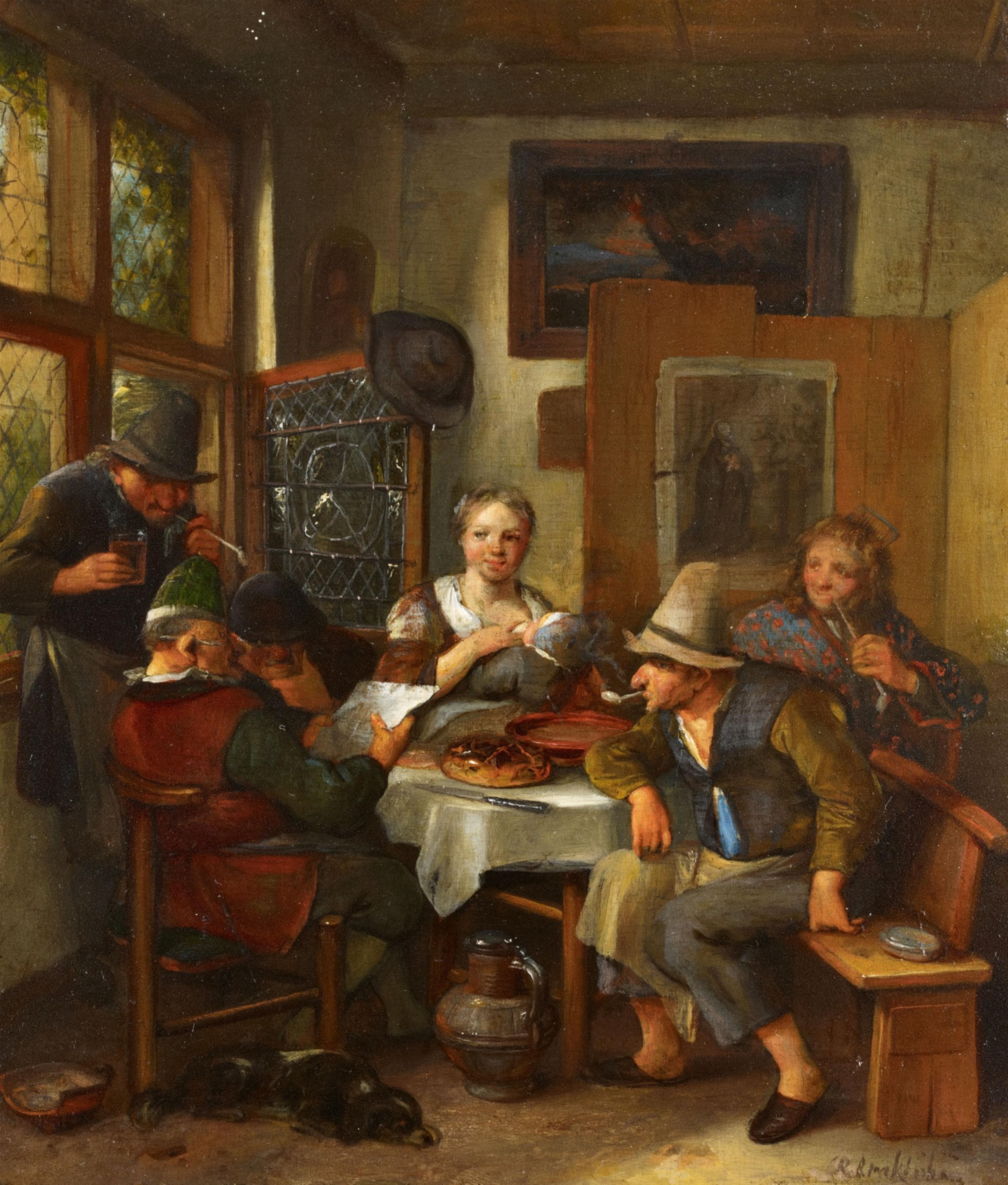 Richard Brakenburgh - Rustic Company with Mother and Child Kitchen Scene with Peasants Eating - image-2