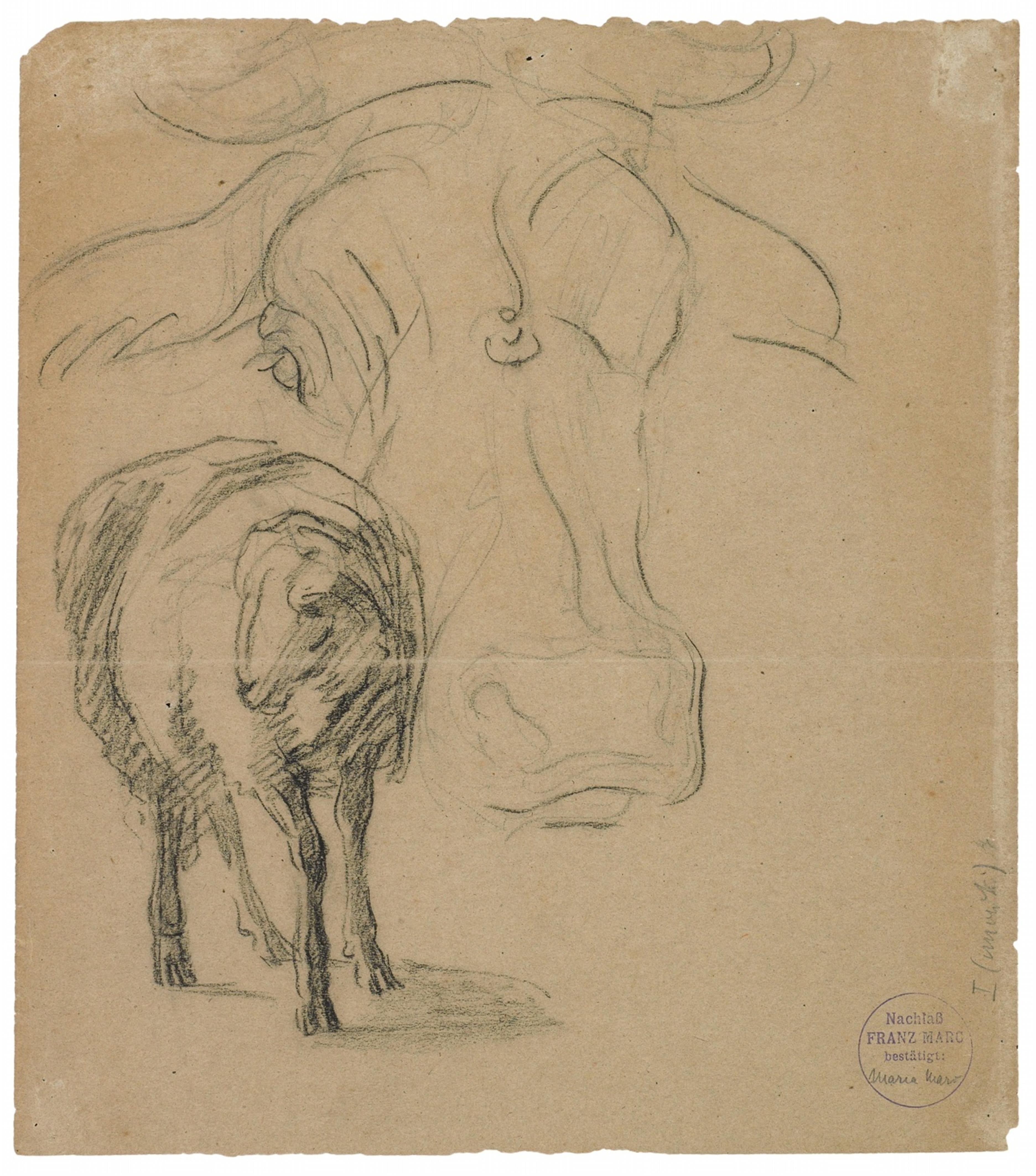 Franz Marc - Schafzeichnung I. Verso: Schaf und großes Schema eines Kuhkopfes - image-2