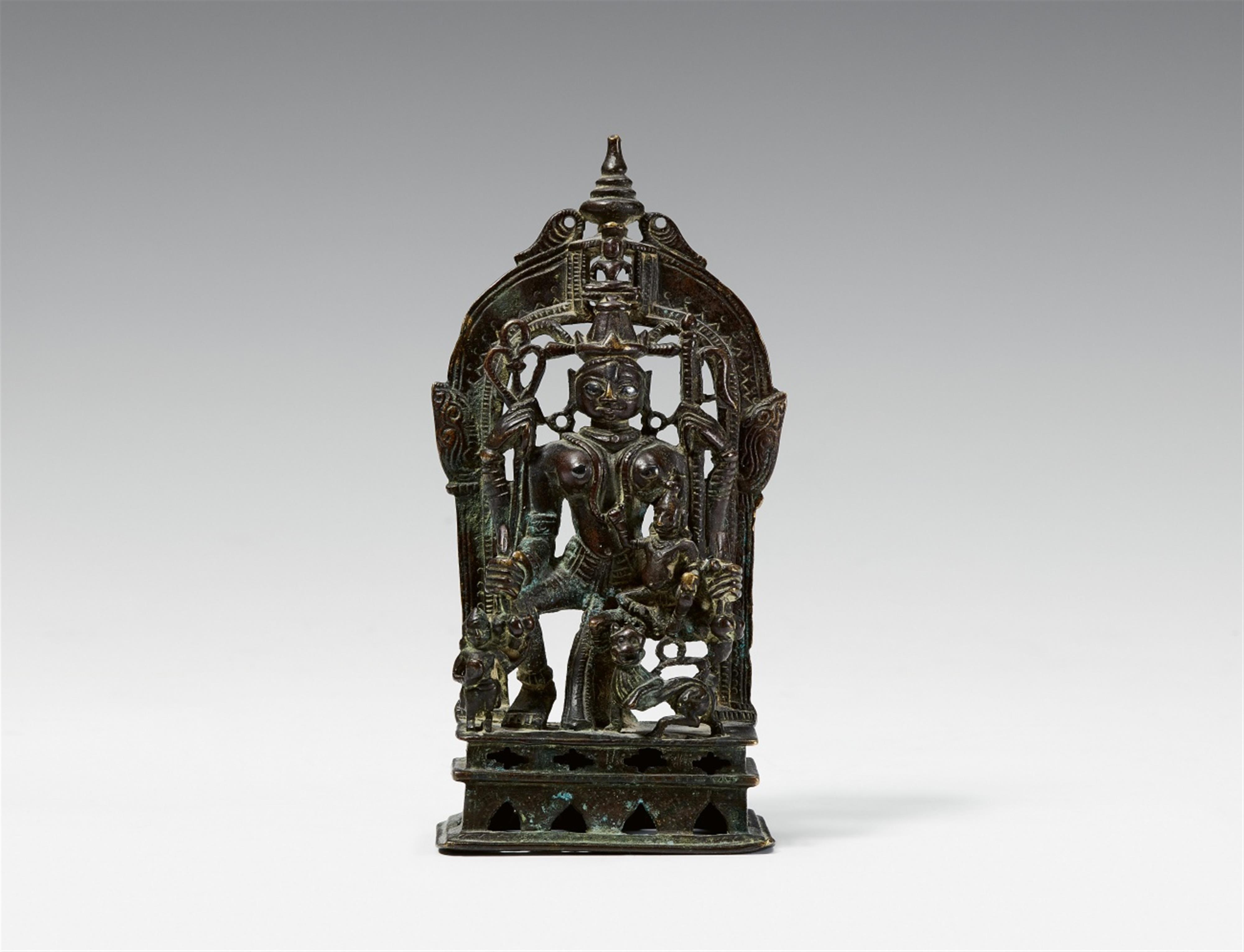 A Gujarati/Rajasthani copper alloy shrine of Ambika. Dated 1501 - image-1