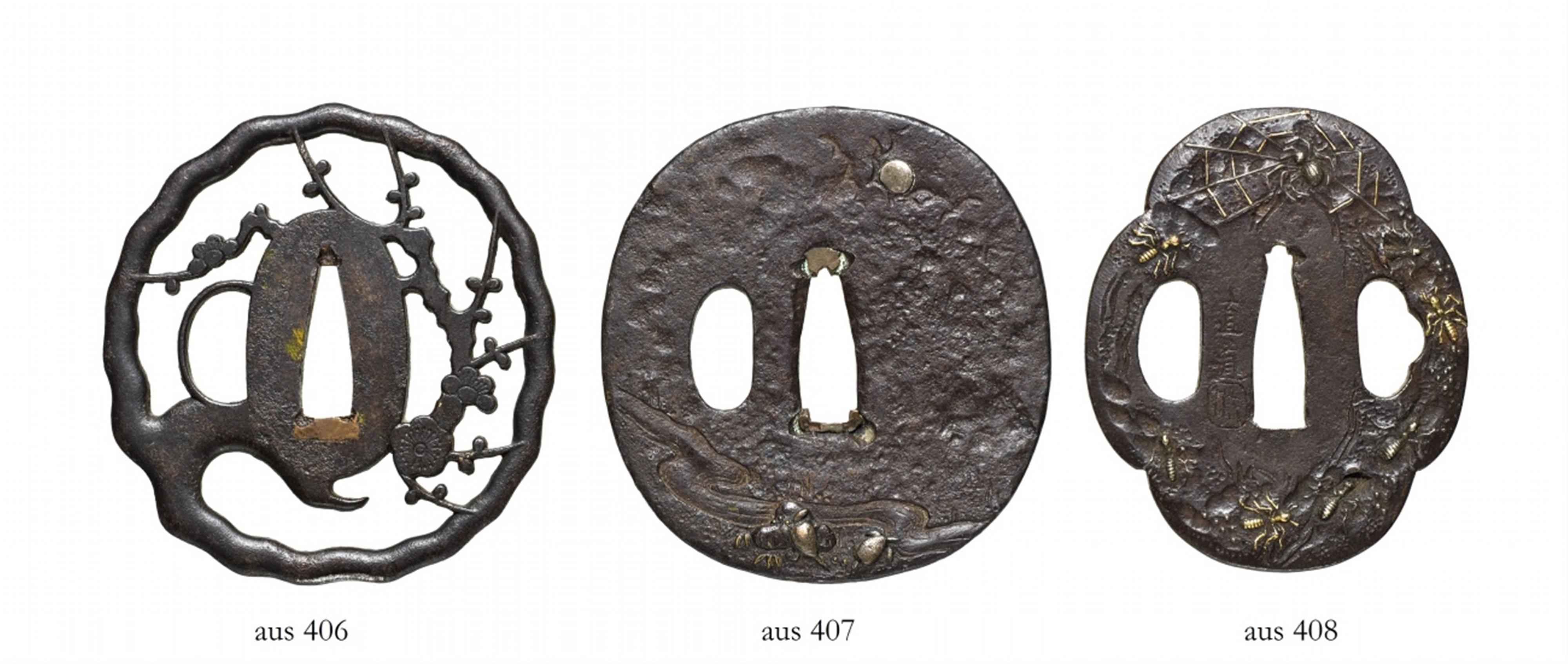 Three iron sukashi tsuba. Edo period - image-1