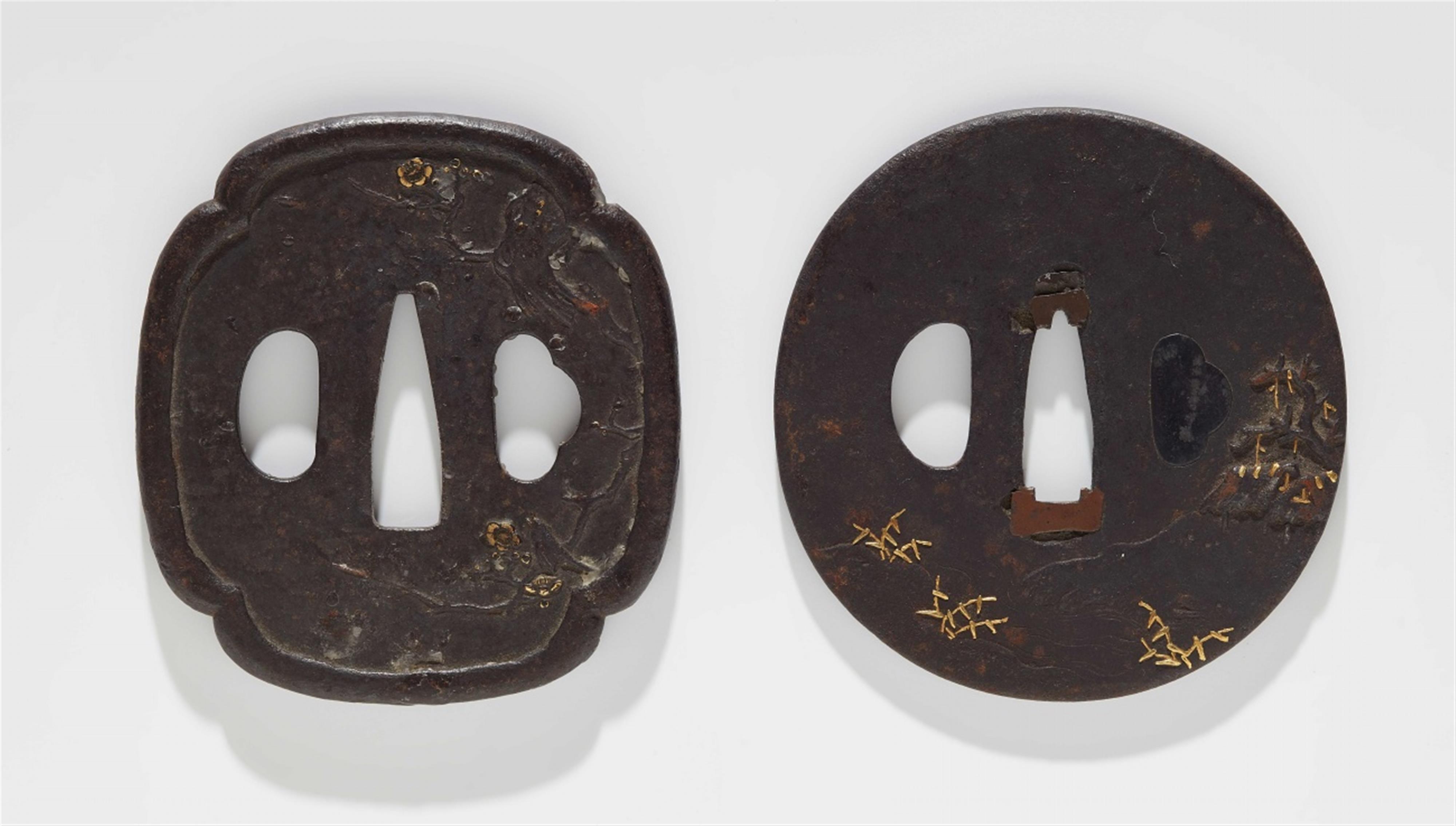 Two iron tsuba and one shisbuichi tsuba. 18th/19th century - image-2