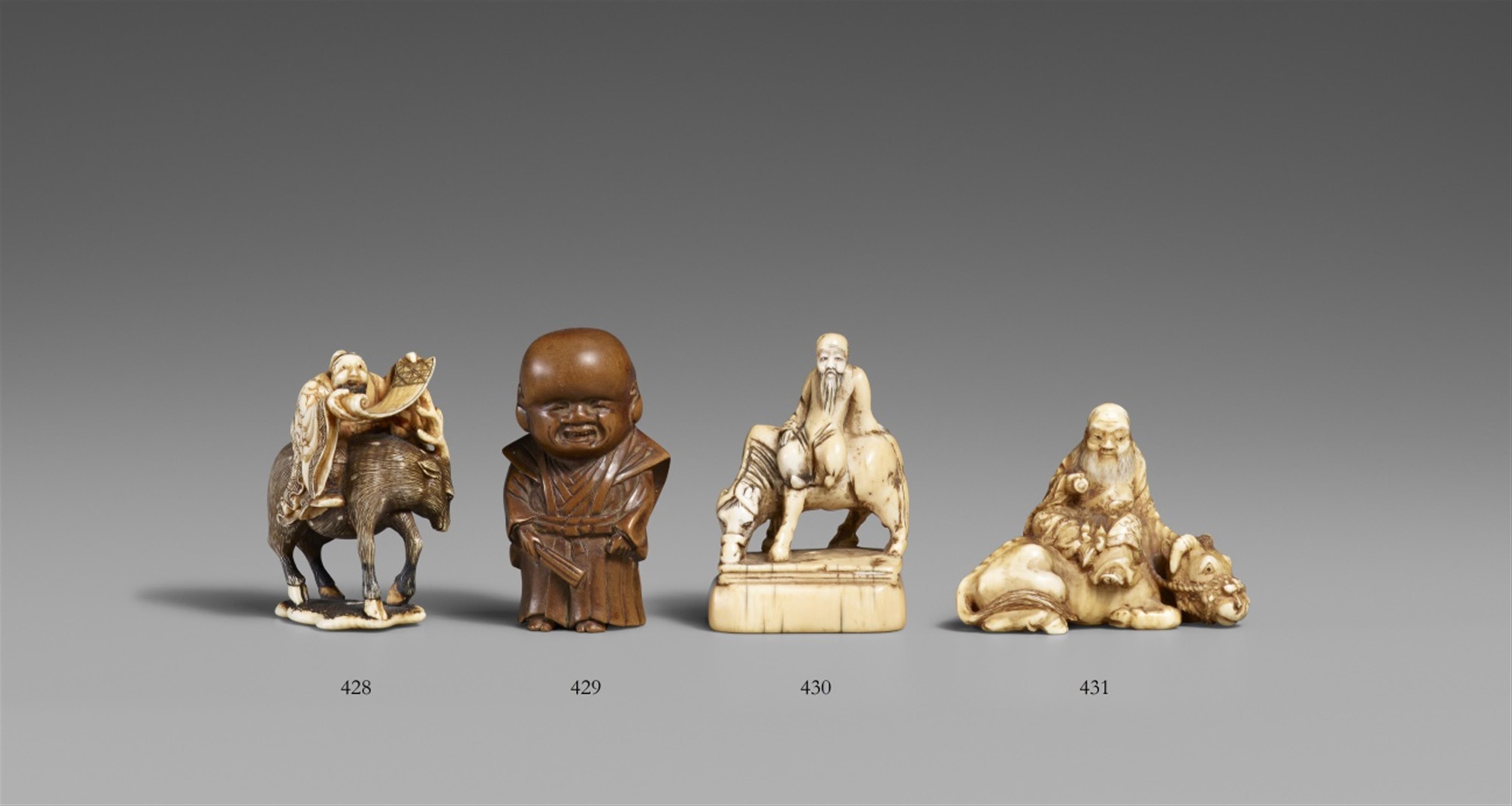 An ivory netsuke of Rôshi seated on an ox. Mid-19th century - image-1