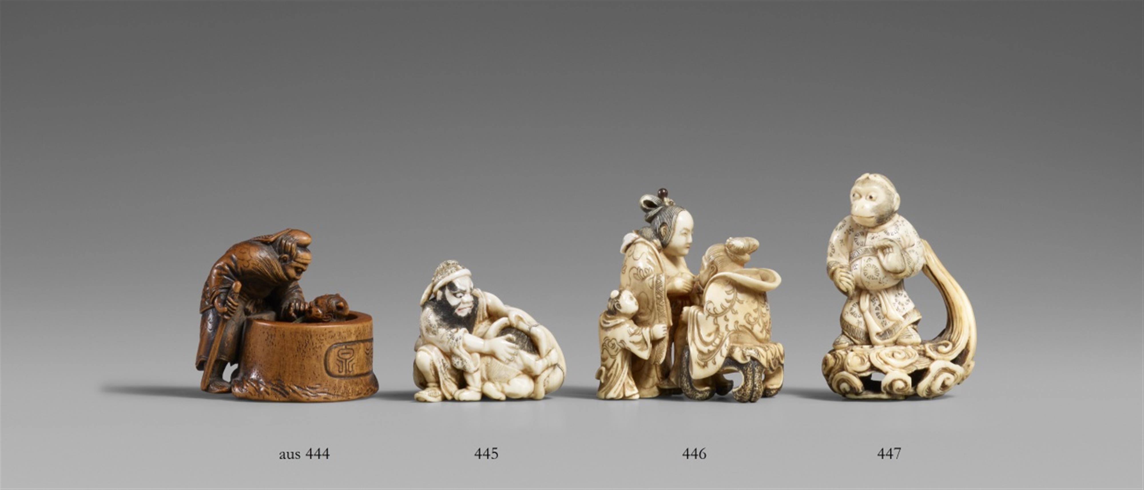 A possibly Osaka ivory netsuke of Saishi and her old mother. Mid-19th century - image-1