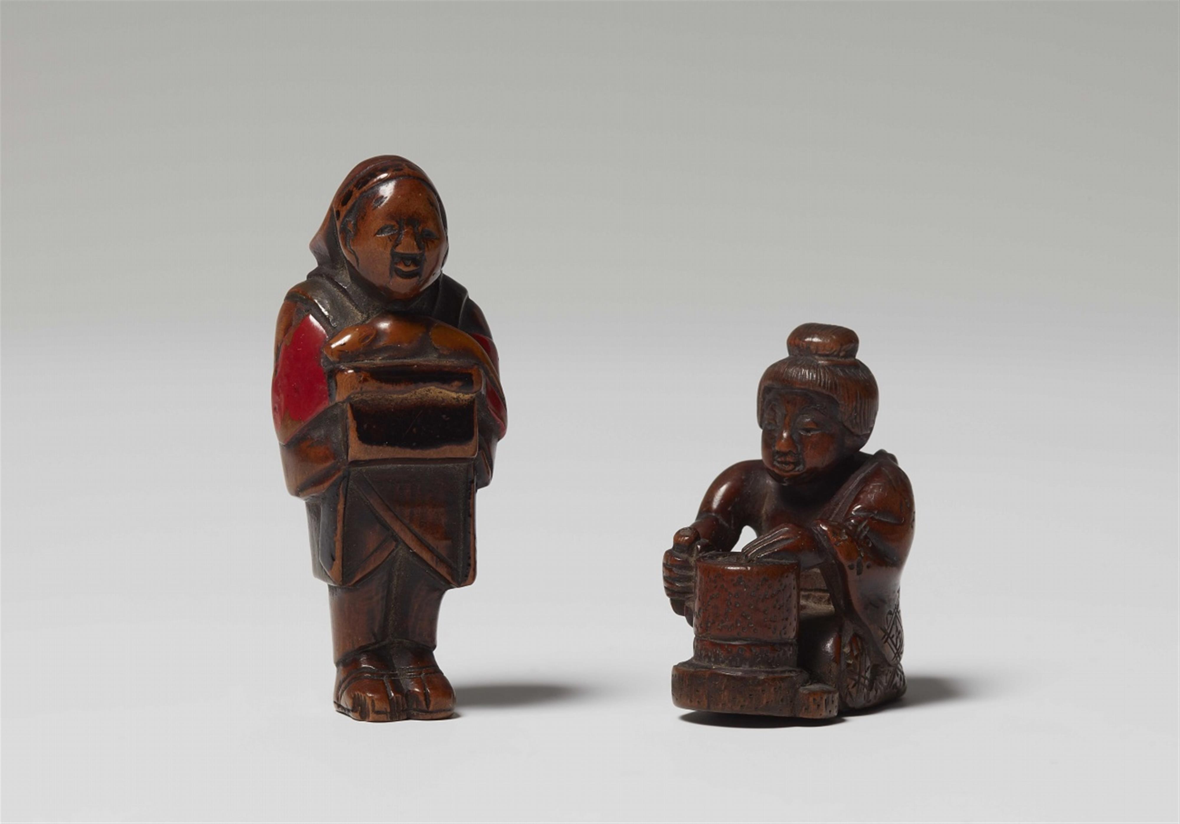 Zwei figürliche Netsuke. Holz. 19. Jh. - image-1