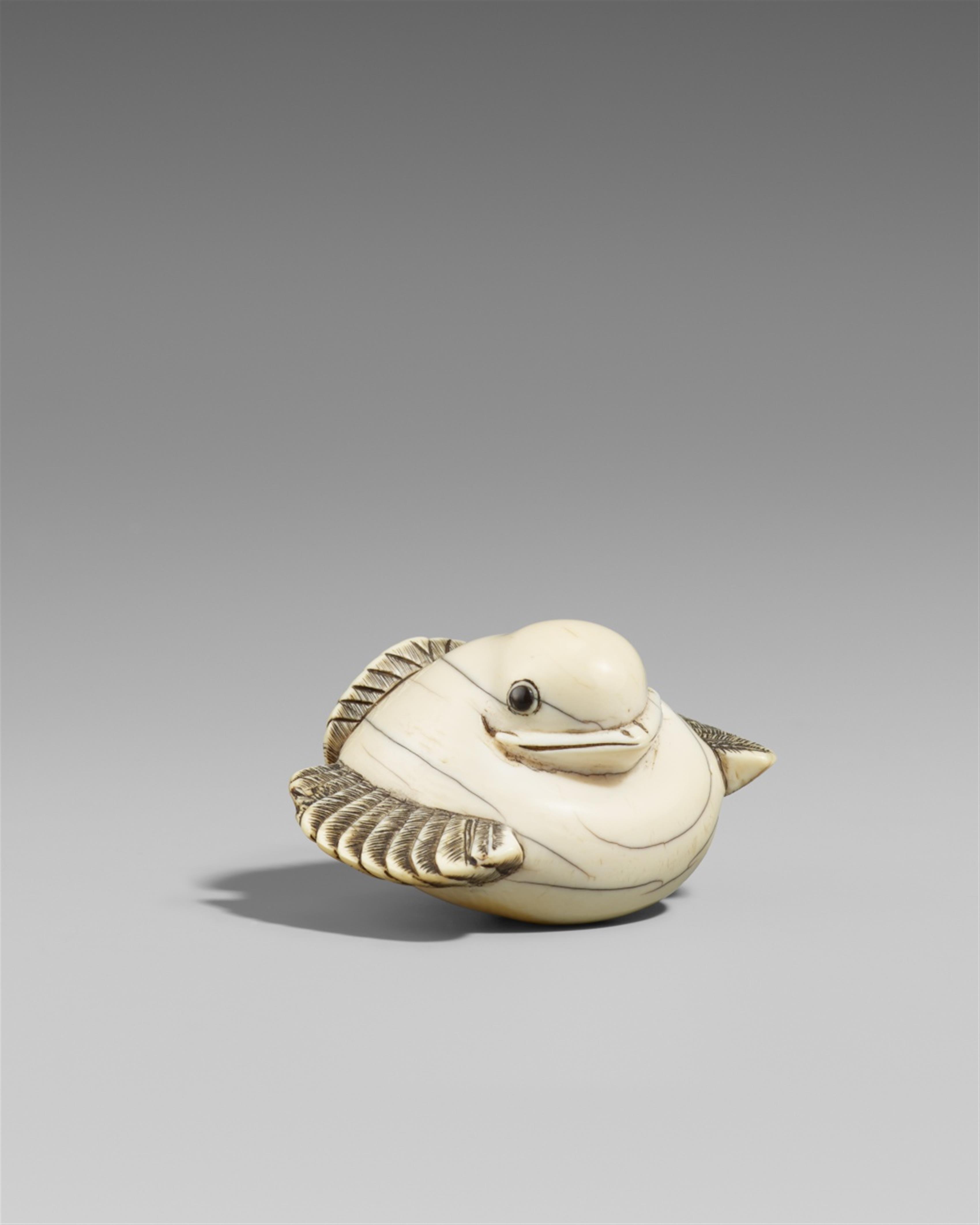 A very large ivory netsuke of a fukura suzume. Late 18th century - image-1