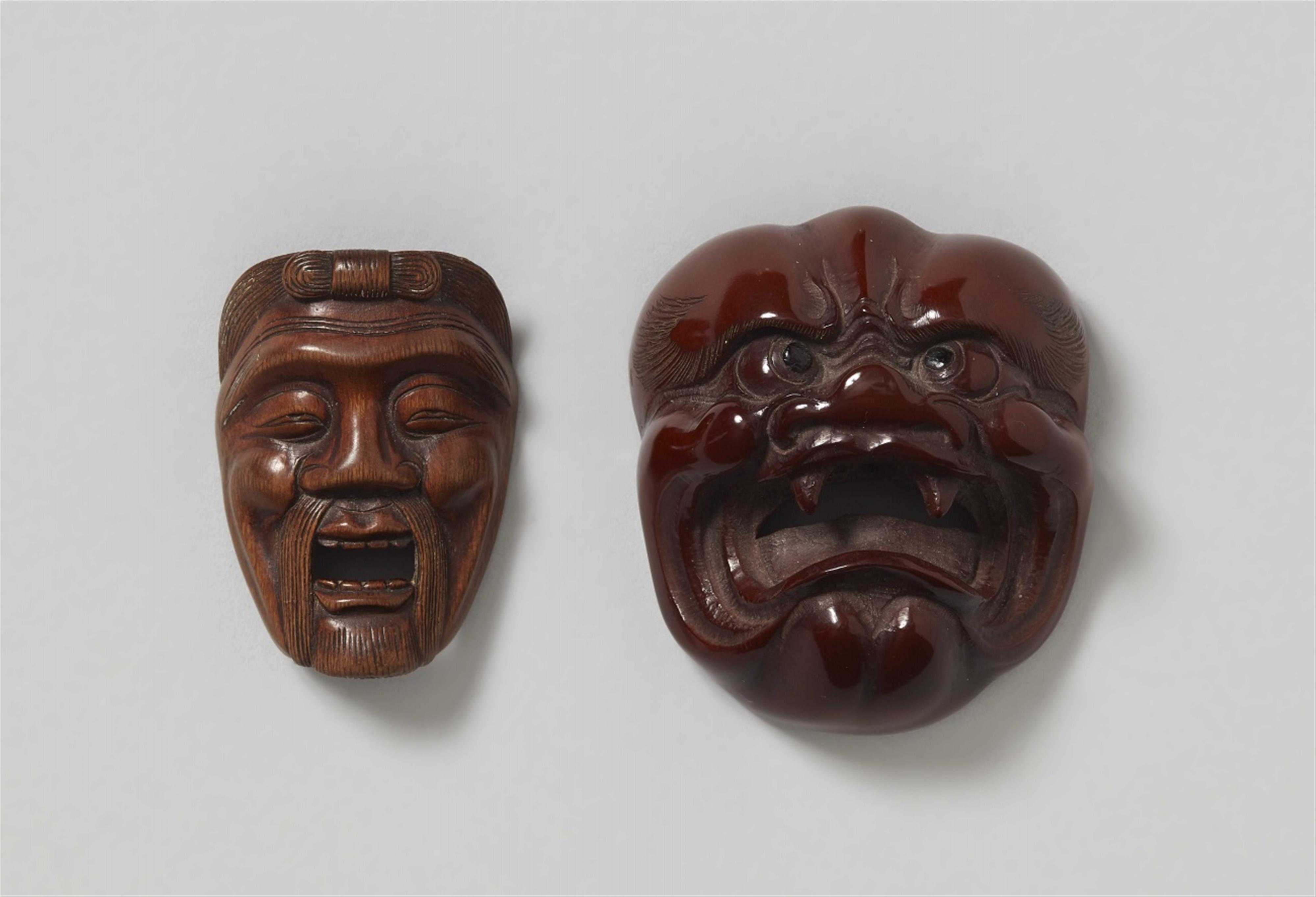 Two wooden mask netsuke. Late 19th century - image-1