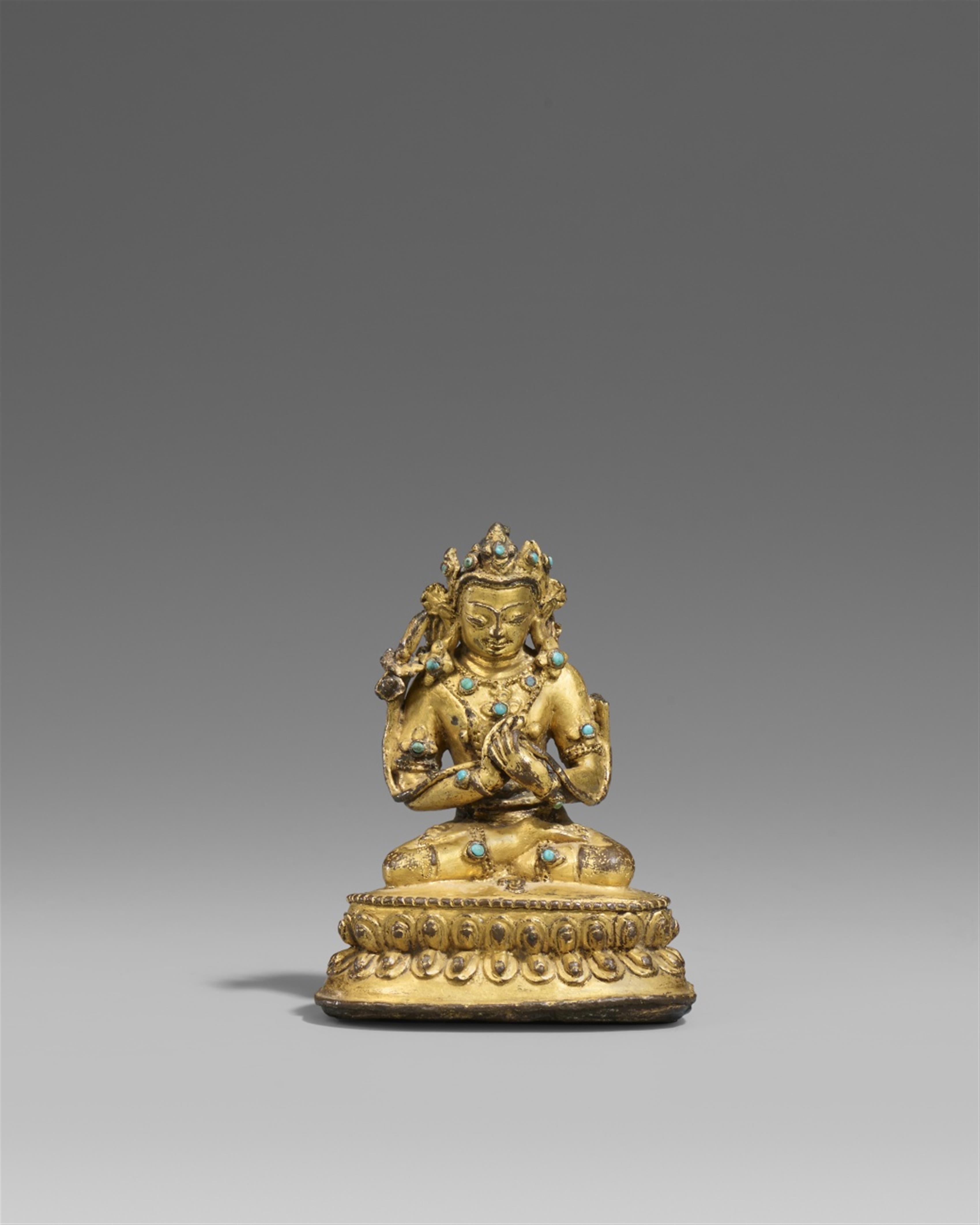 A Tibetan gilt copper alloy figure of Manjushri. 15th century - image-1