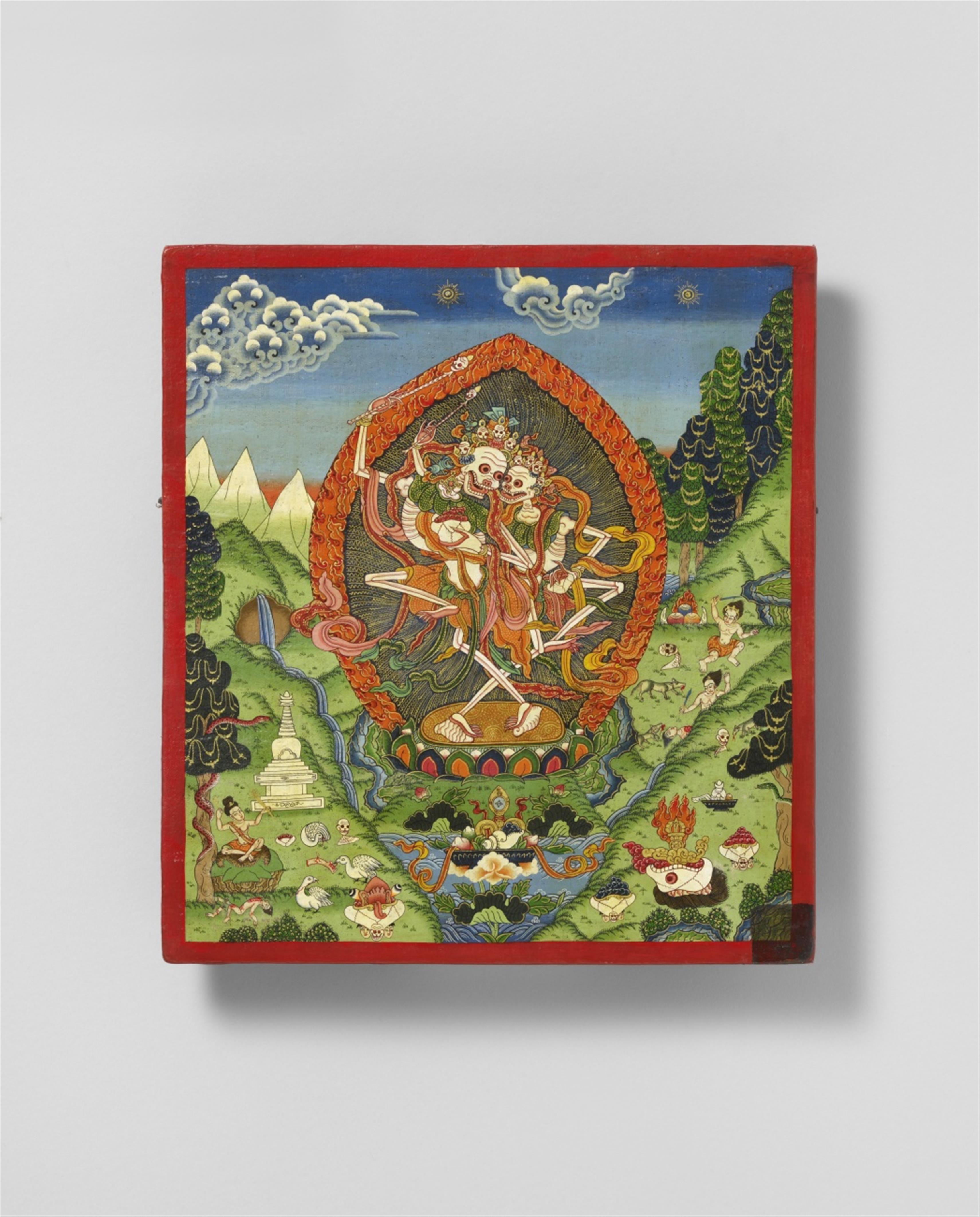 A detail of a Tibetan painting with citipati. 18th/19th century - image-1