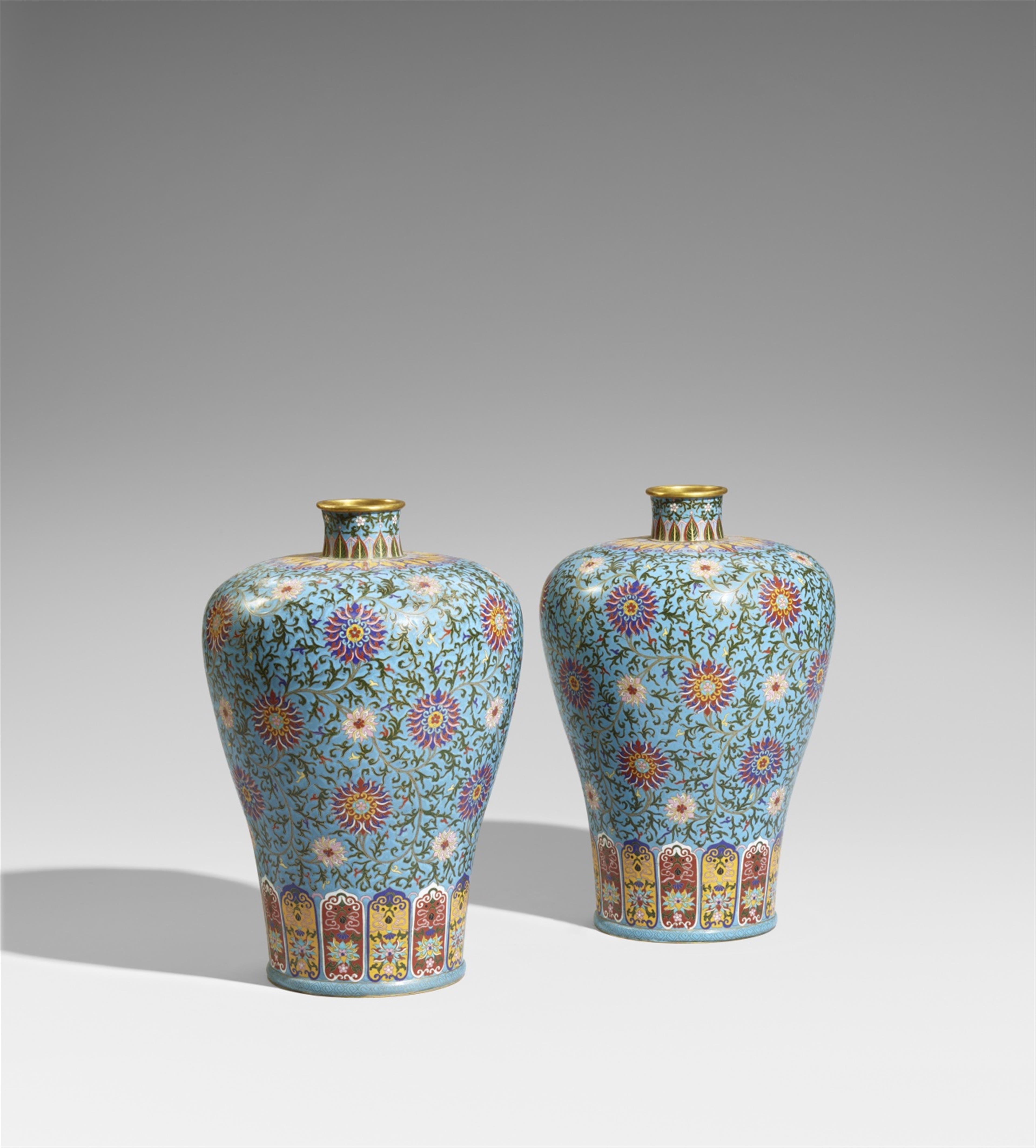 A pair of very large cloisonné enamel vases. Late 19th century - image-1