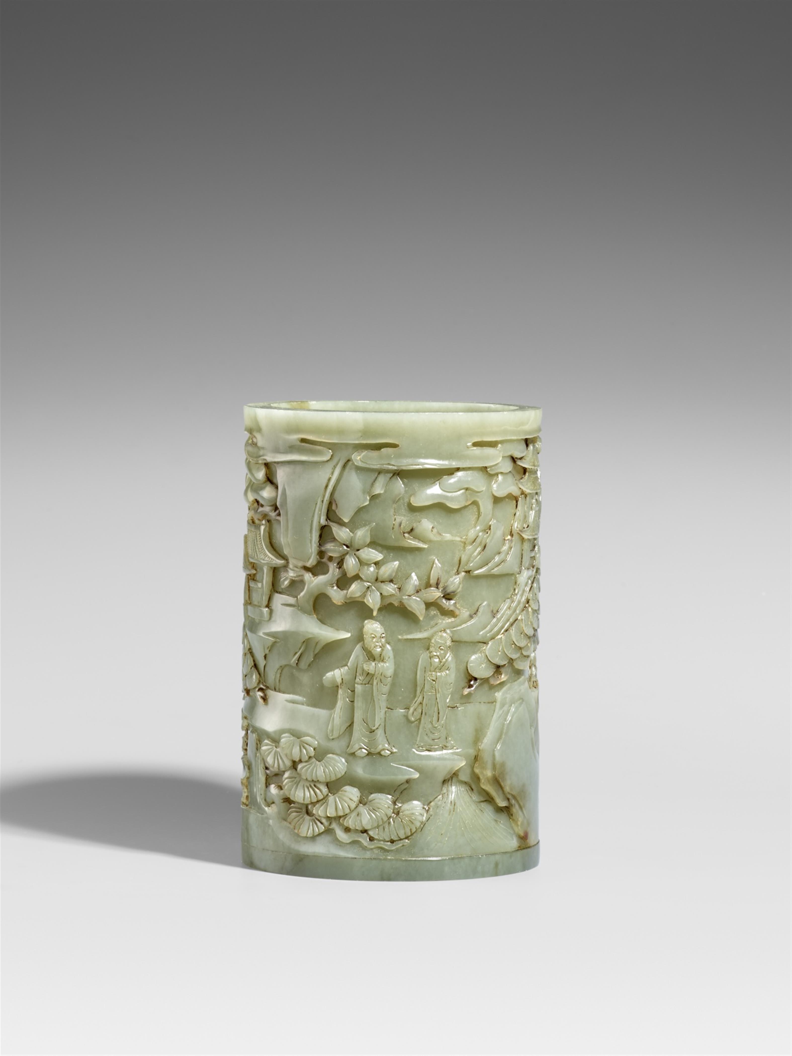 A seladon-green jade brush pot - image-1