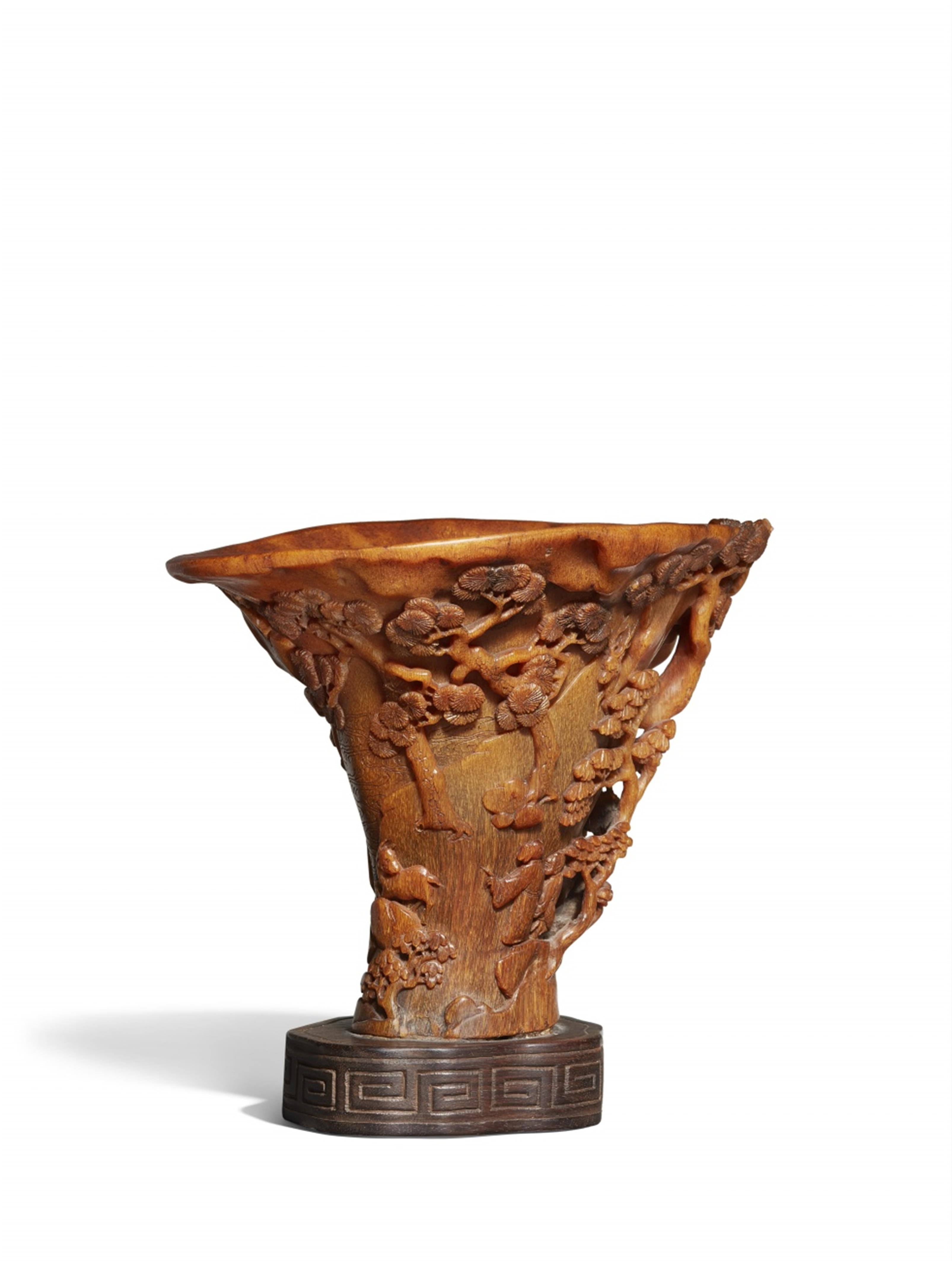 An elegant and tall rhinoceros horn libation cup. 17th century - image-1