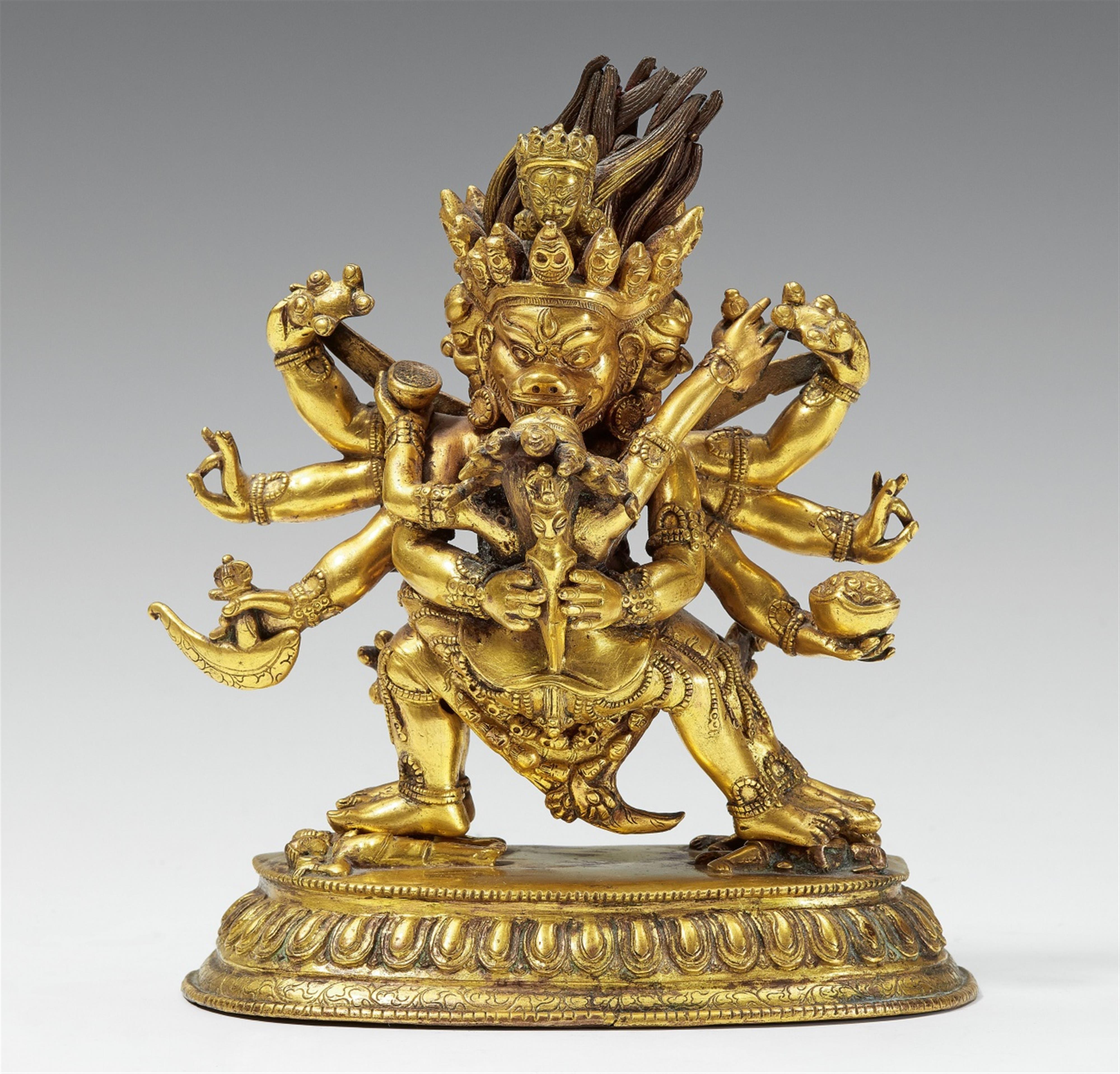 Yama in yab-yum. Feuervergoldete Bronze. Sinotibetisch. 19. Jh. - image-1