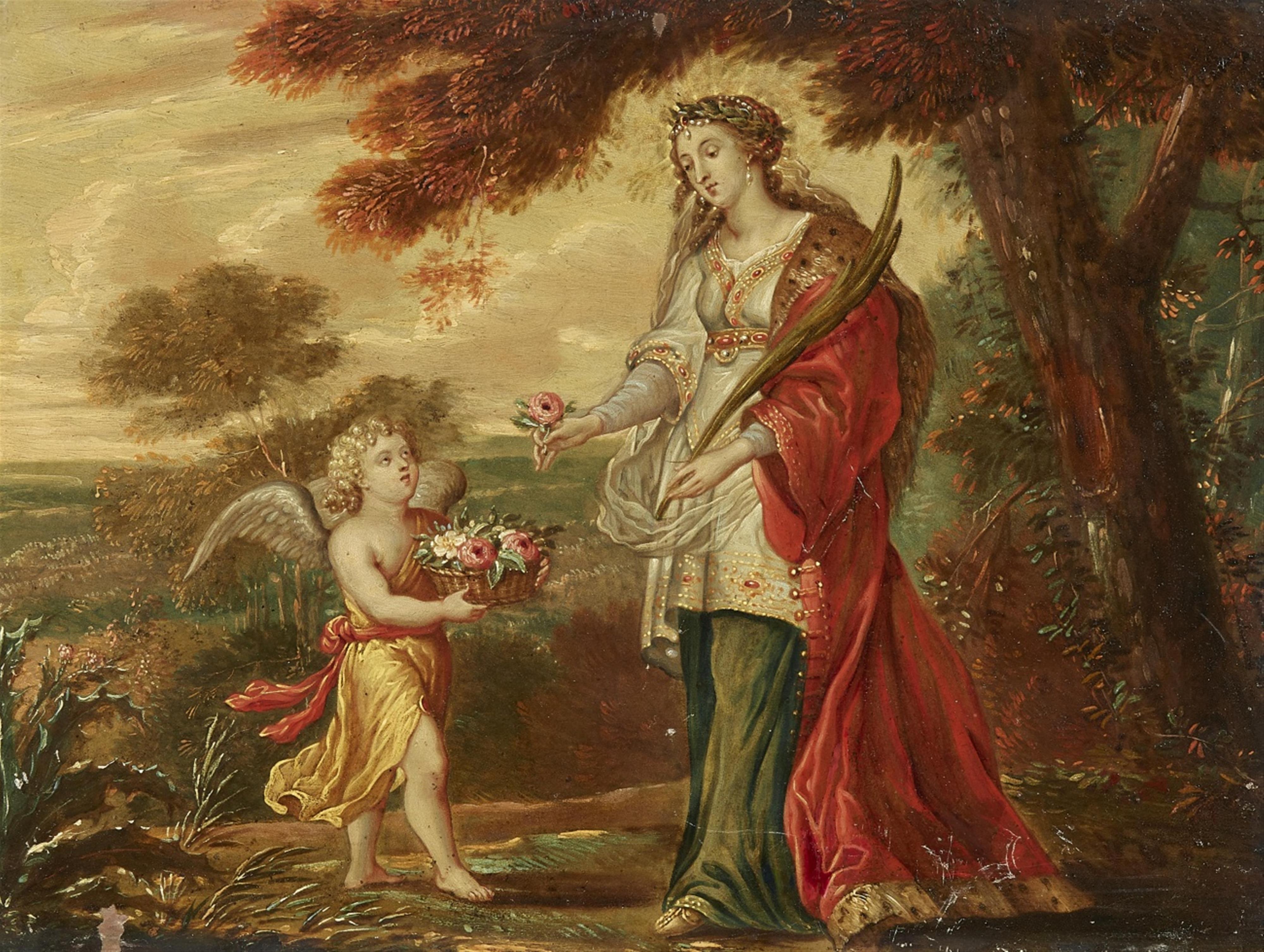 Flämischer Meister des 17. Jahrhunderts - Landschaft mit hl. Dorothea und einem Putto - image-1