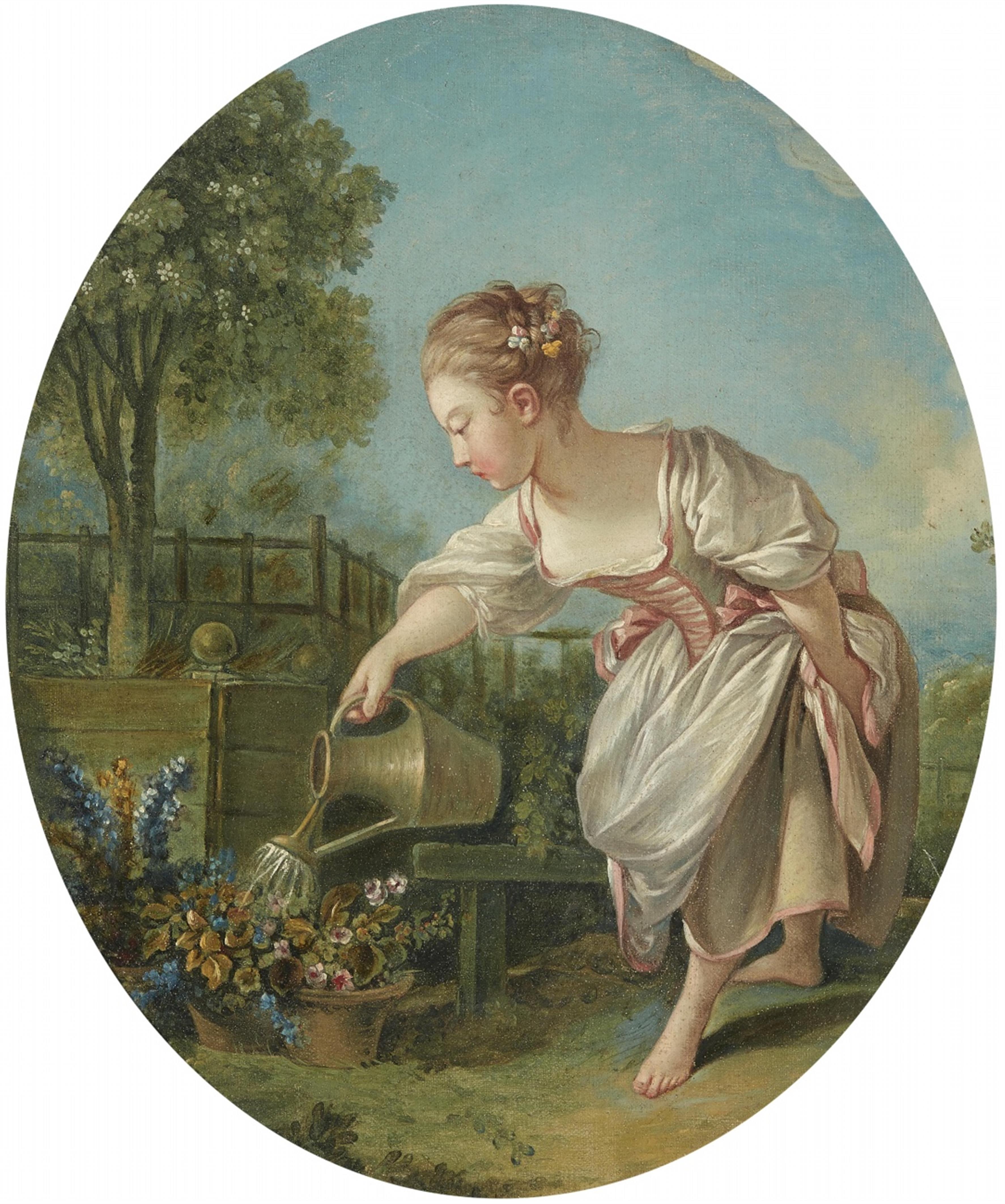 French School 18th / 19th century - Young Girl with a Watering Can - image-1