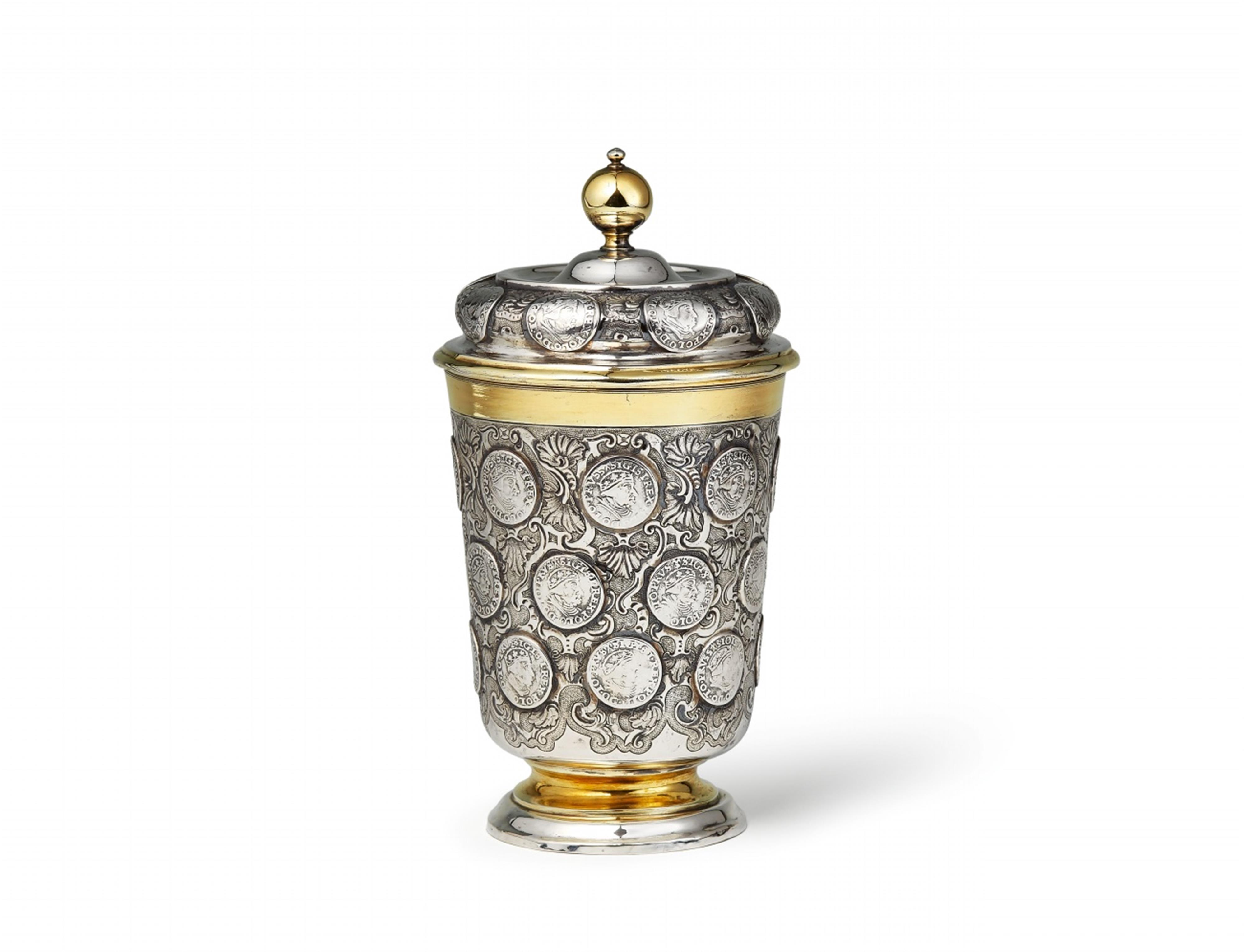 A large Berlin parcel-gilt silver coin-set beaker - image-1