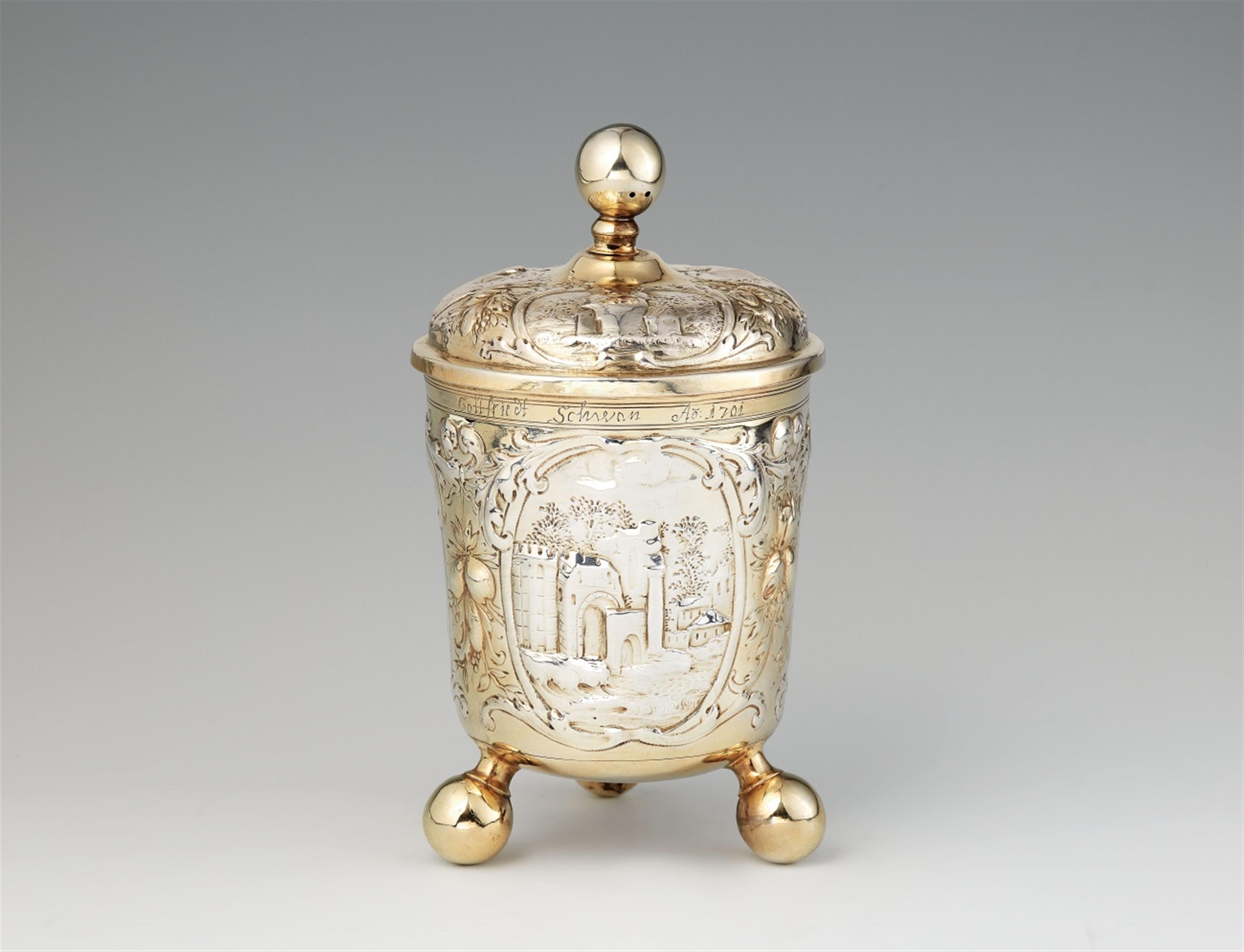 A Hamburg parcel gilt silver beaker and cover - image-1