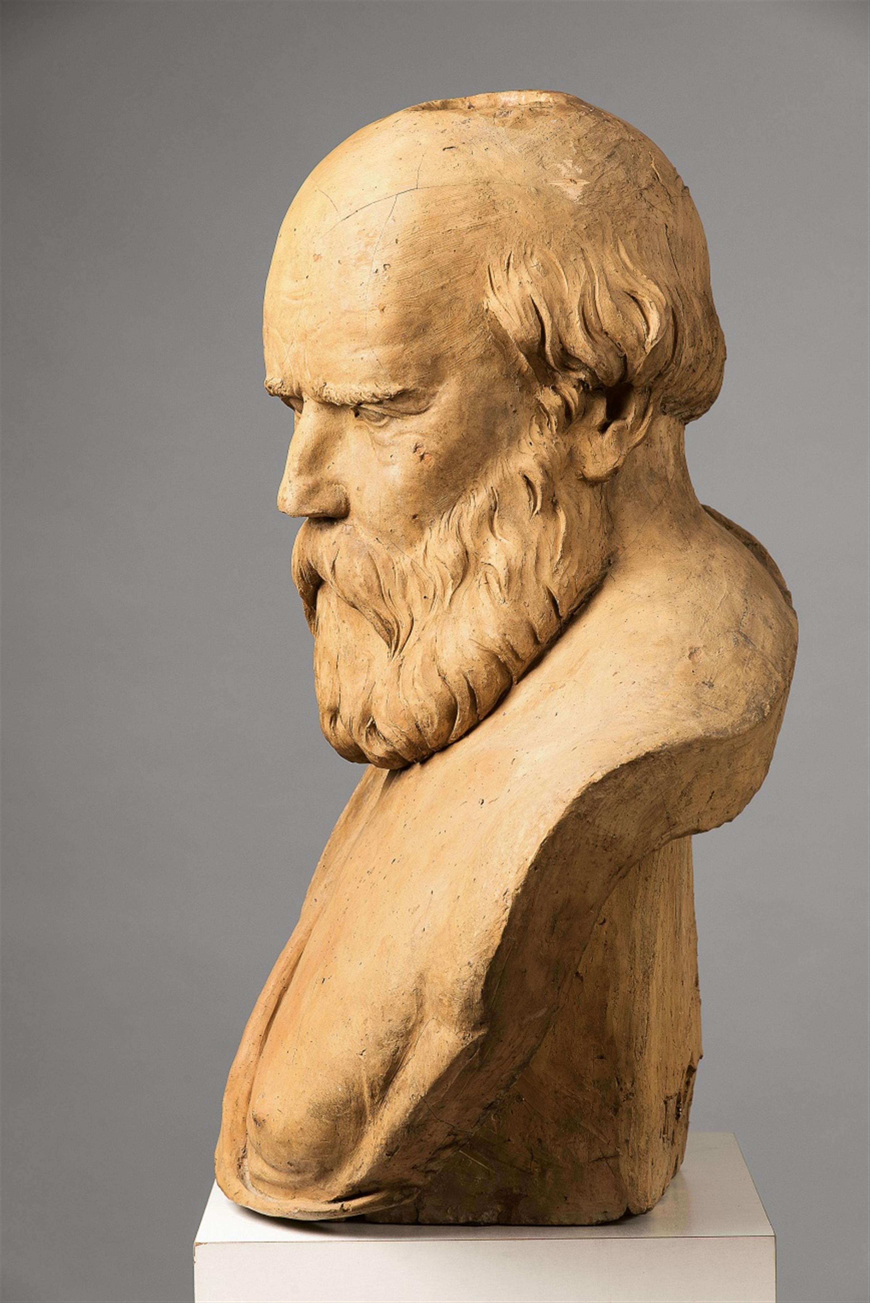 A monumental terracotta bust of an older man - image-3