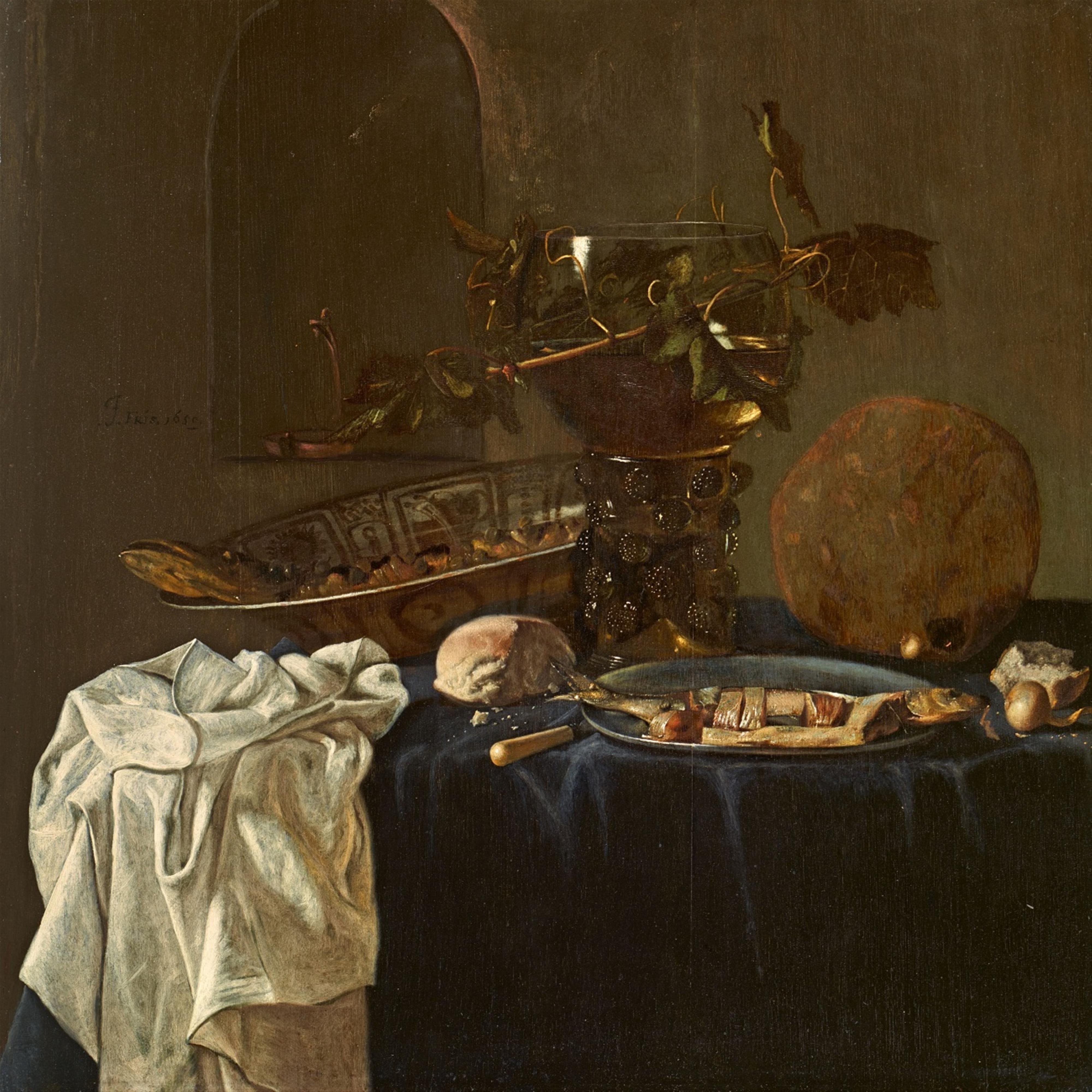 Jan Fris - Still Life with a Rummer, Bread, and Fish - image-1