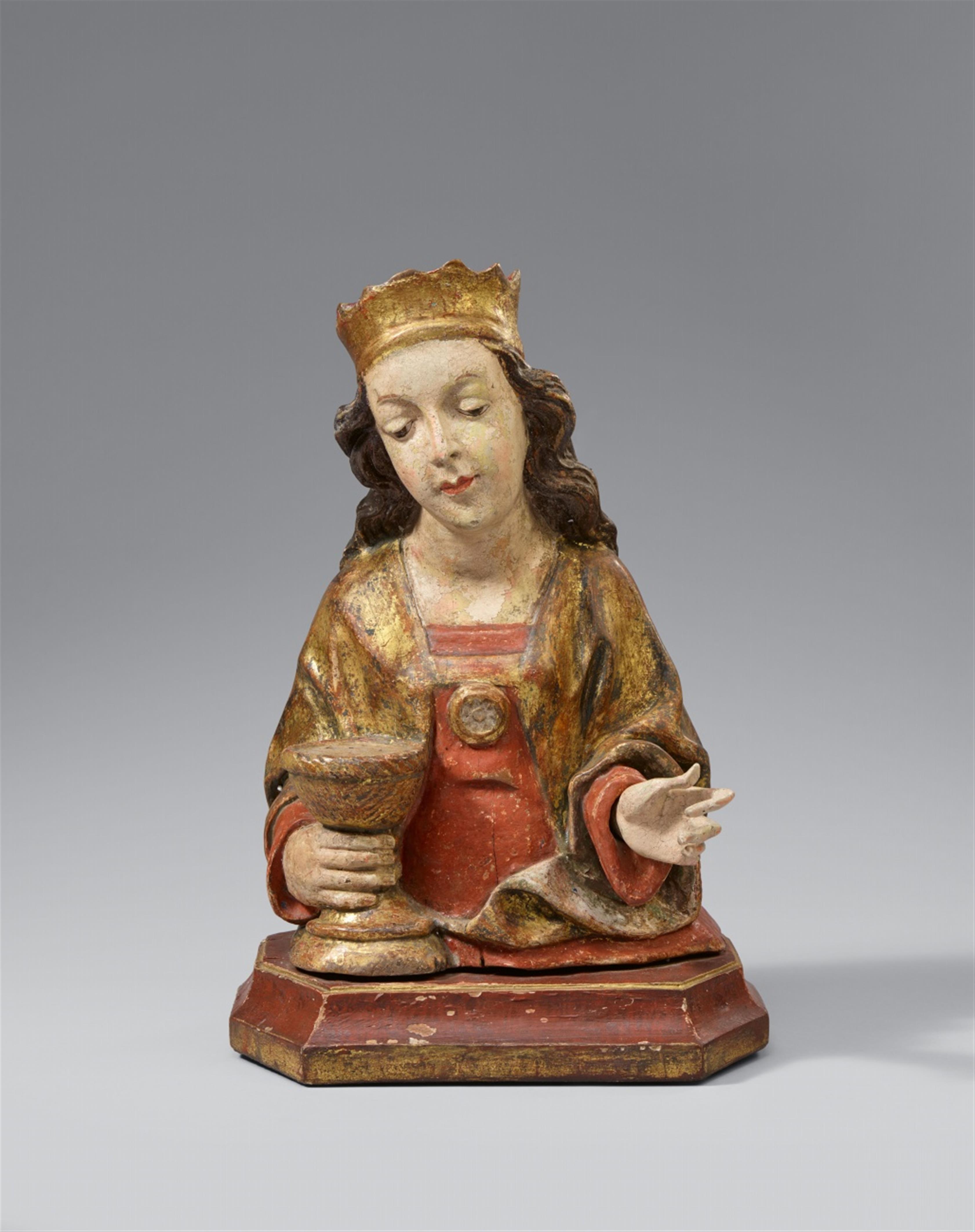 Franconia 2nd half 15th century - A Franconian carved wooden bust of Saint Barbara, 2nd half 15th century - image-1