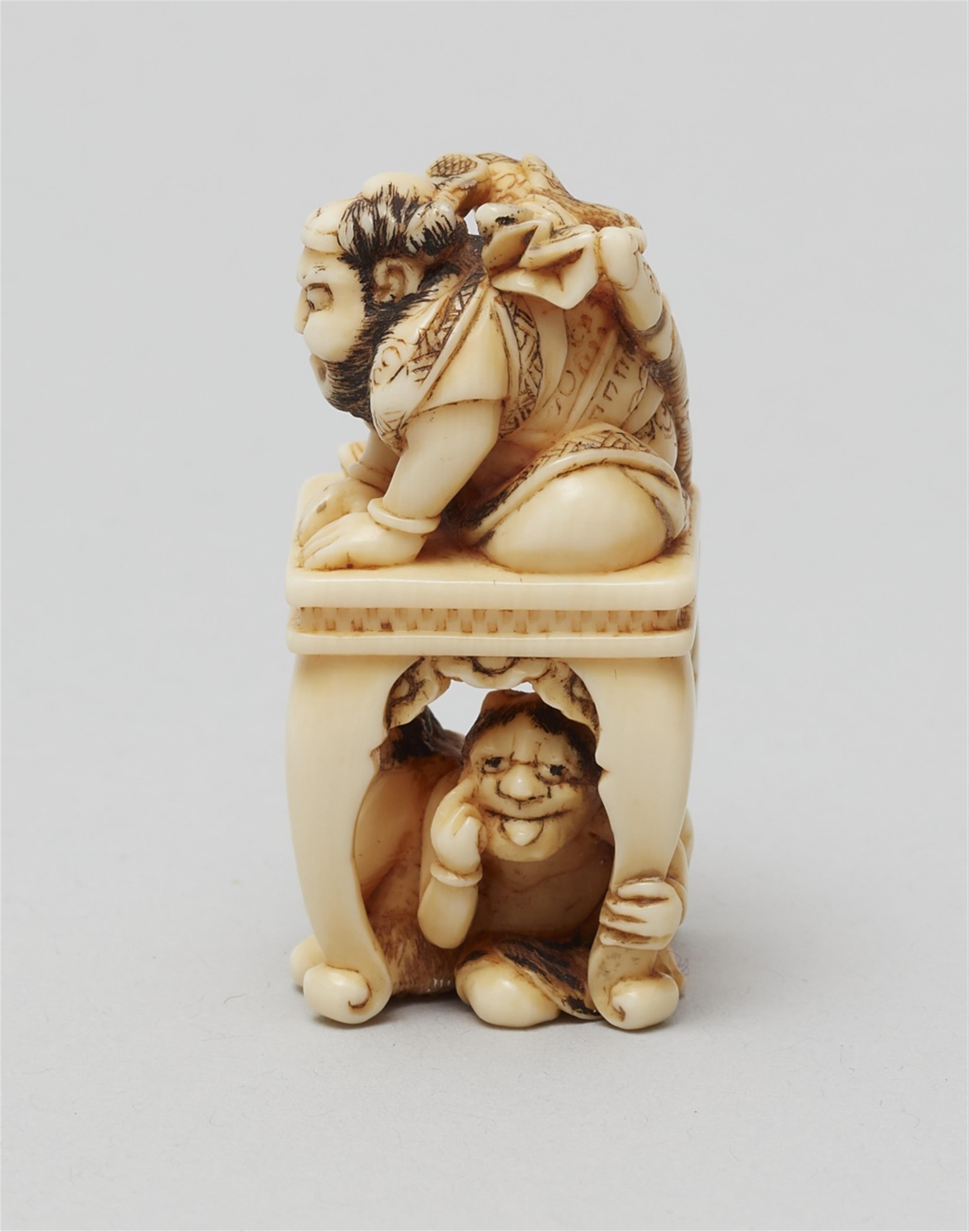 An ivory netsuke of Shoki with two oni. Mid-19th century - image-4