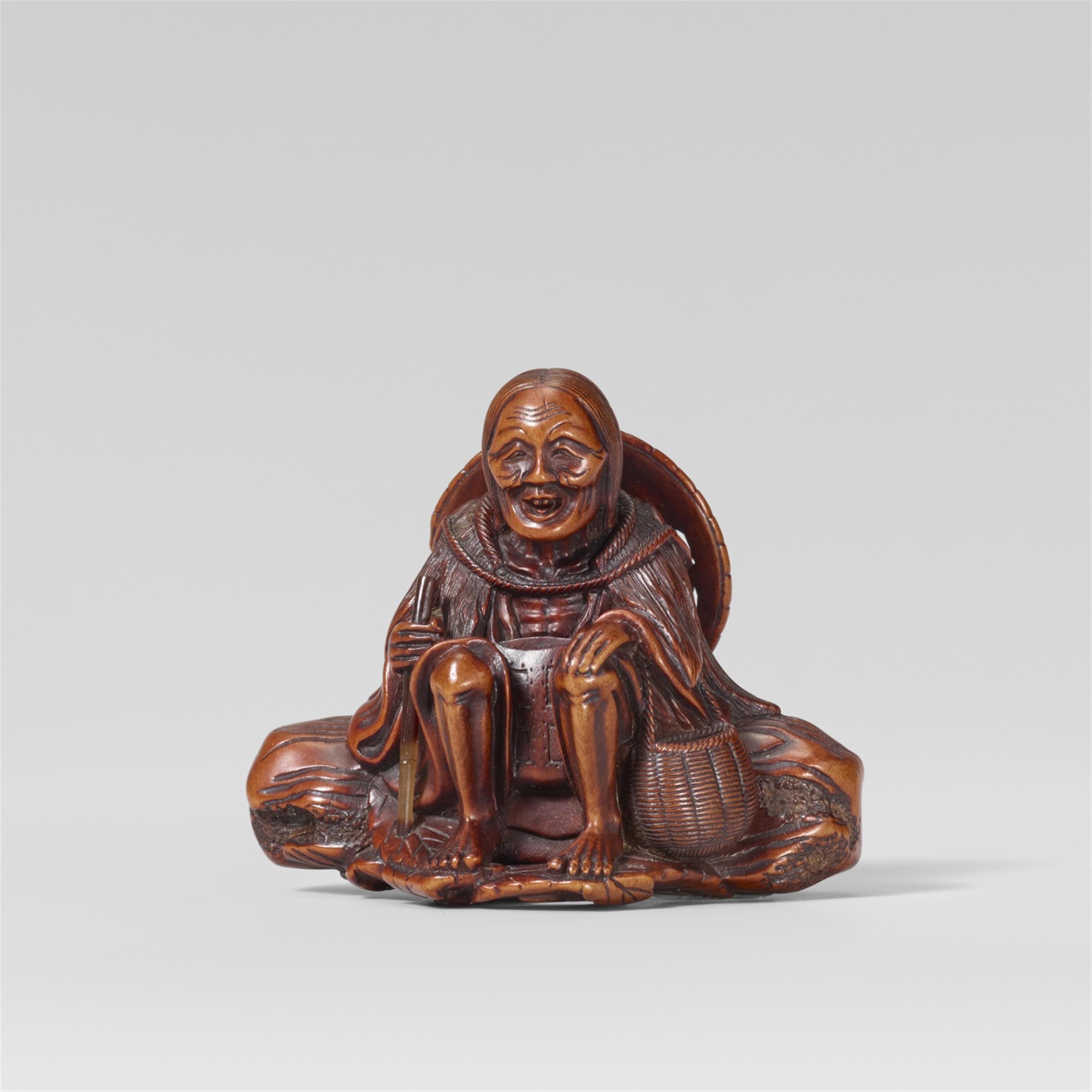 A fine wood netsuke of Ono no Komachi. Mid-19th century - image-1