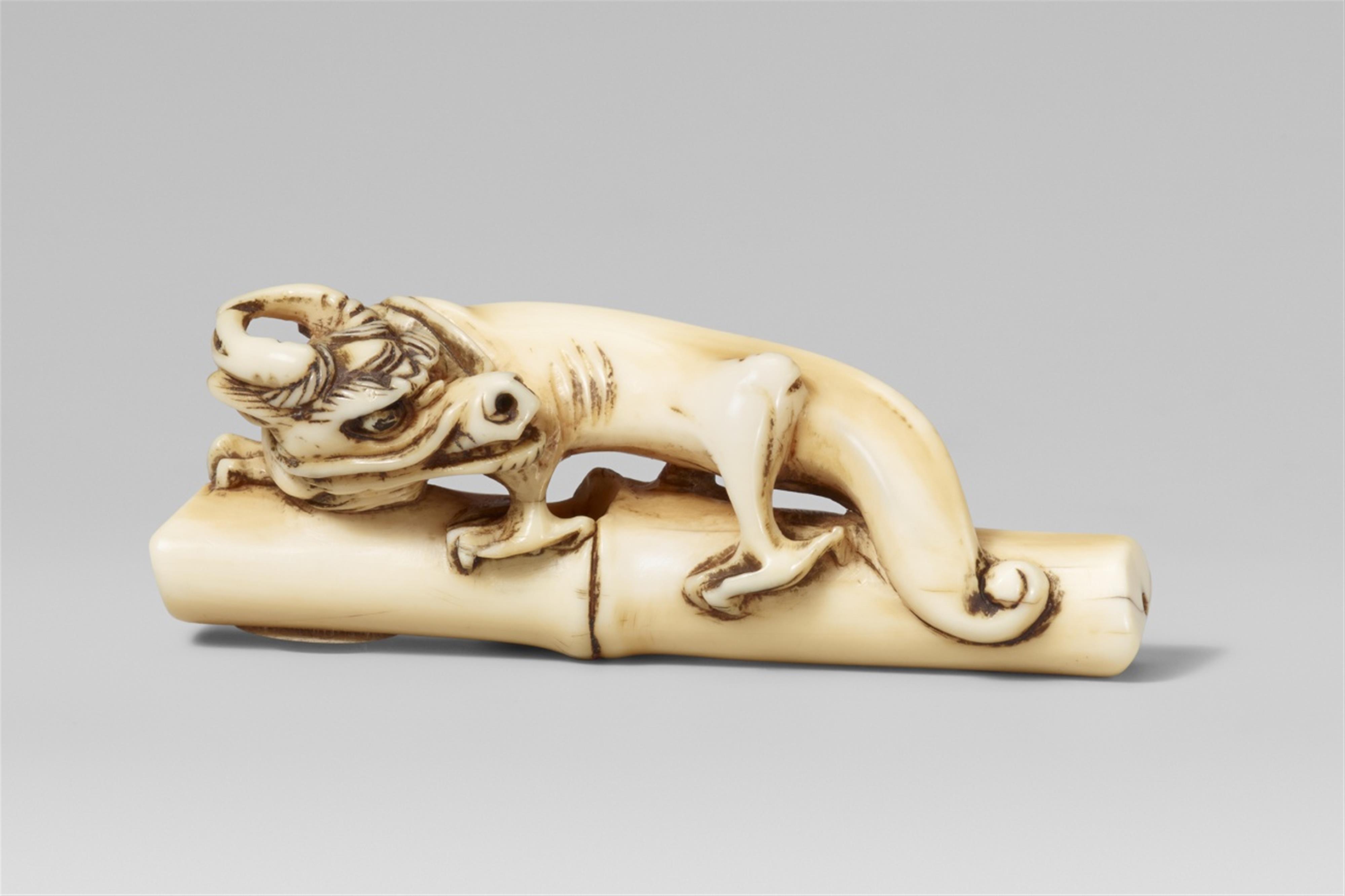 An unusual ivory netsuke of a two-horned amaryu. 18th century - image-1