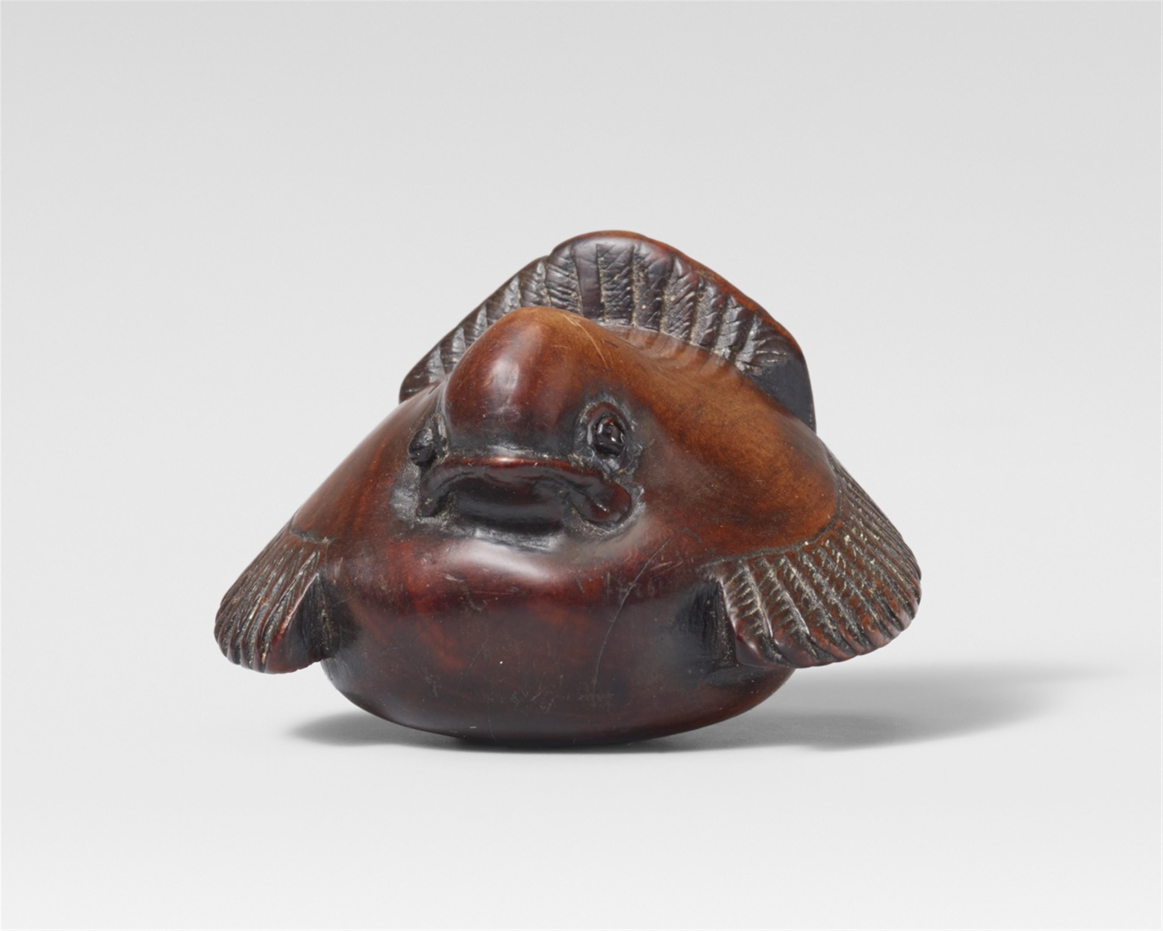 A Kyoto school boxwood netsuke of fukura susuzme. Late 18th century - image-1