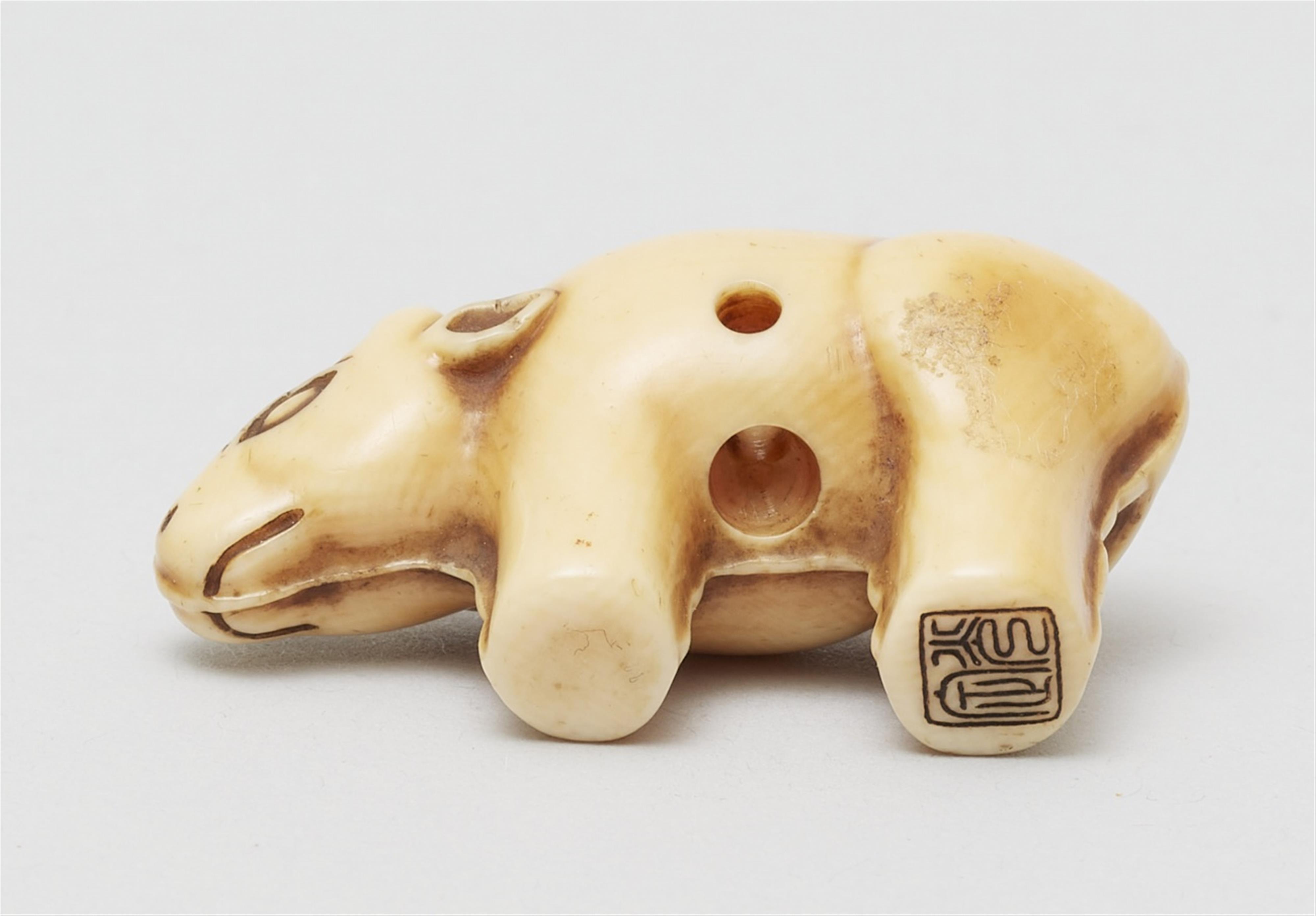 An Osaka school ivory netsuke of a toy figurine of an ox. Mid-19th century - image-7