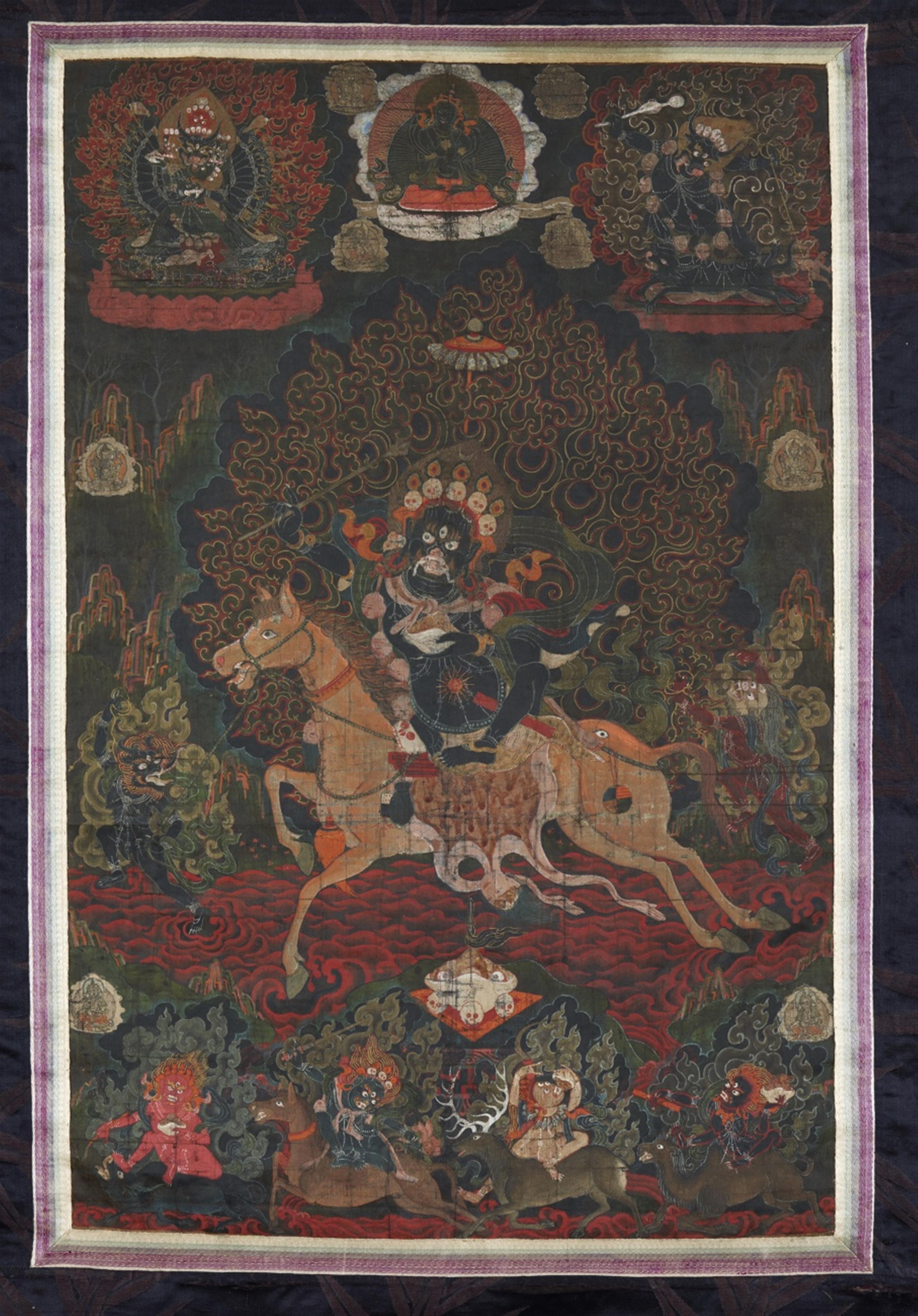 Schwarzgrundiges thangka der Palden Lhamo. Tibet. 19. Jh. - image-1