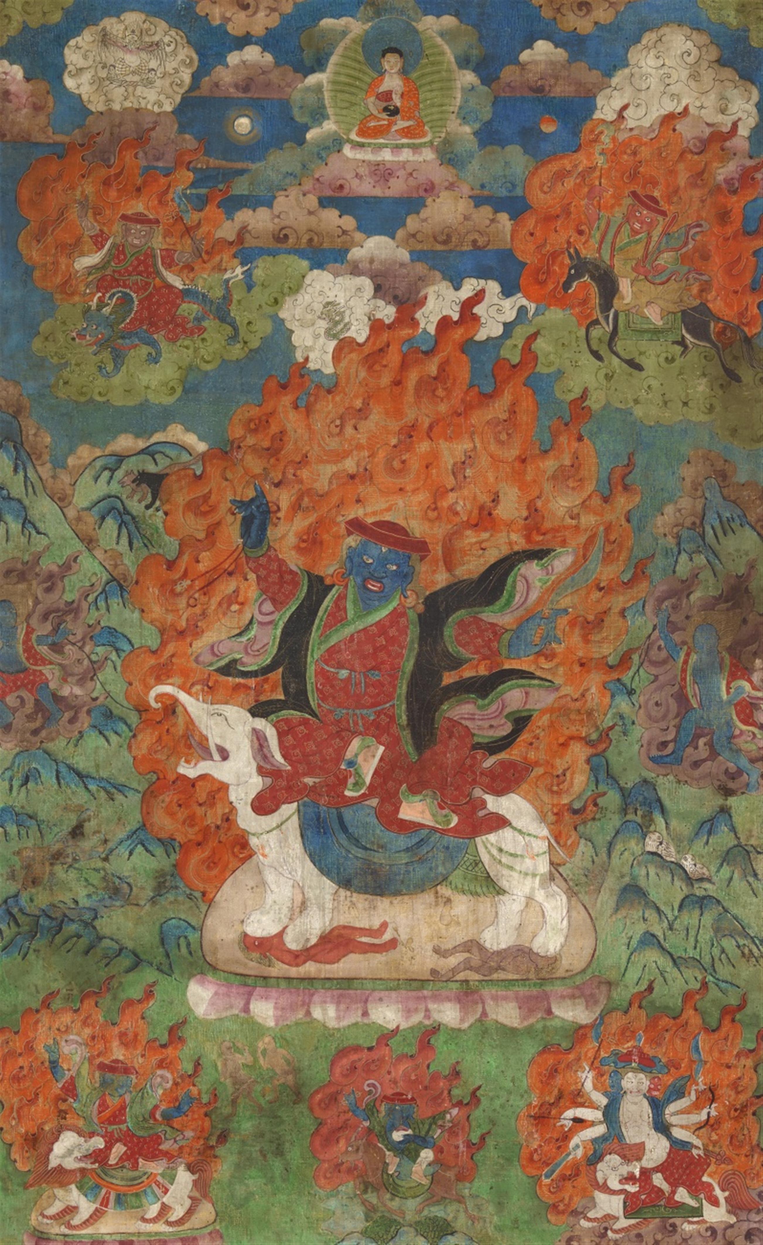 A Tibetan thangka of the five great kings (mahapancaraja). 19th century - image-1