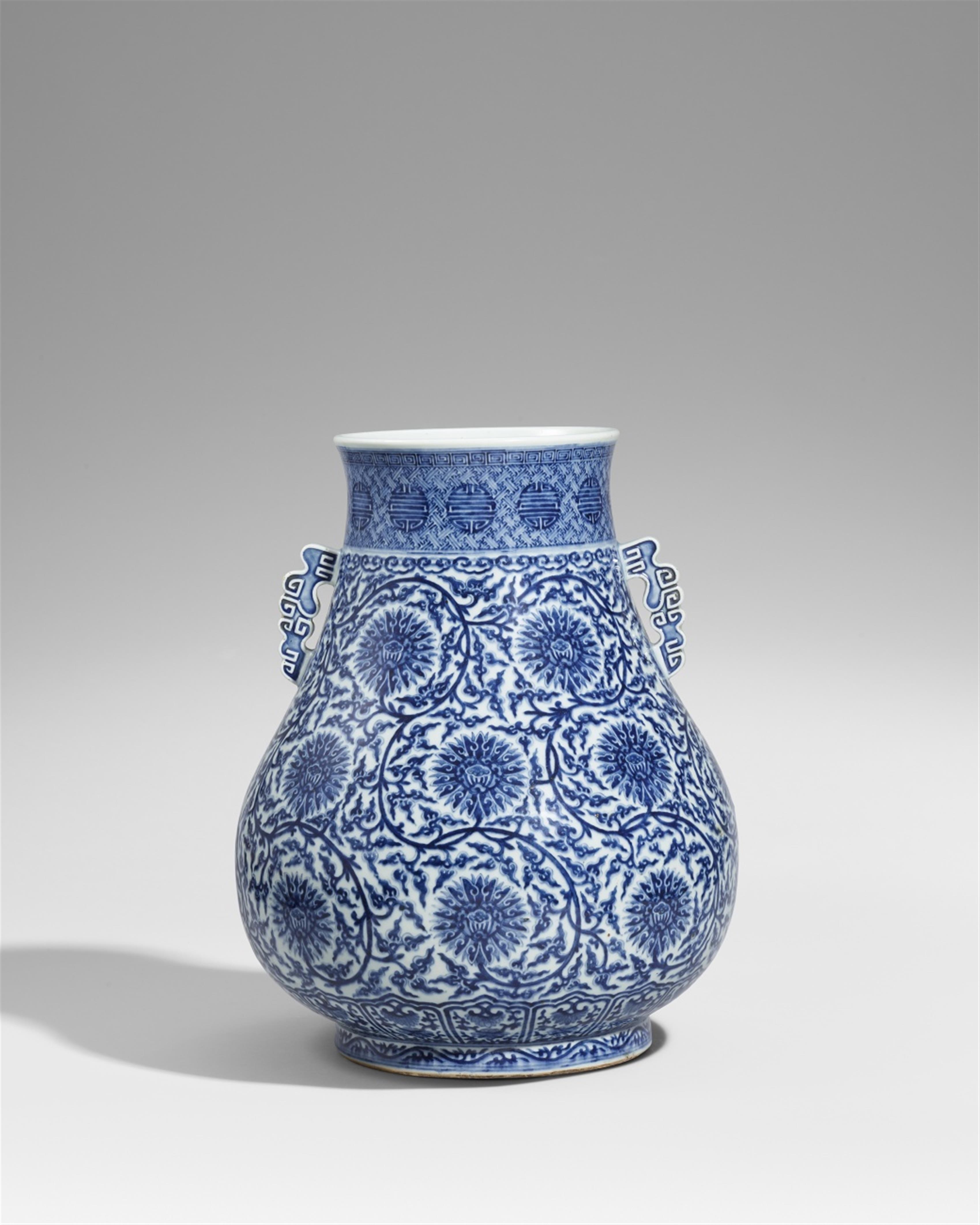 A large blue and white lotus scroll hu vase. 19th century - image-1