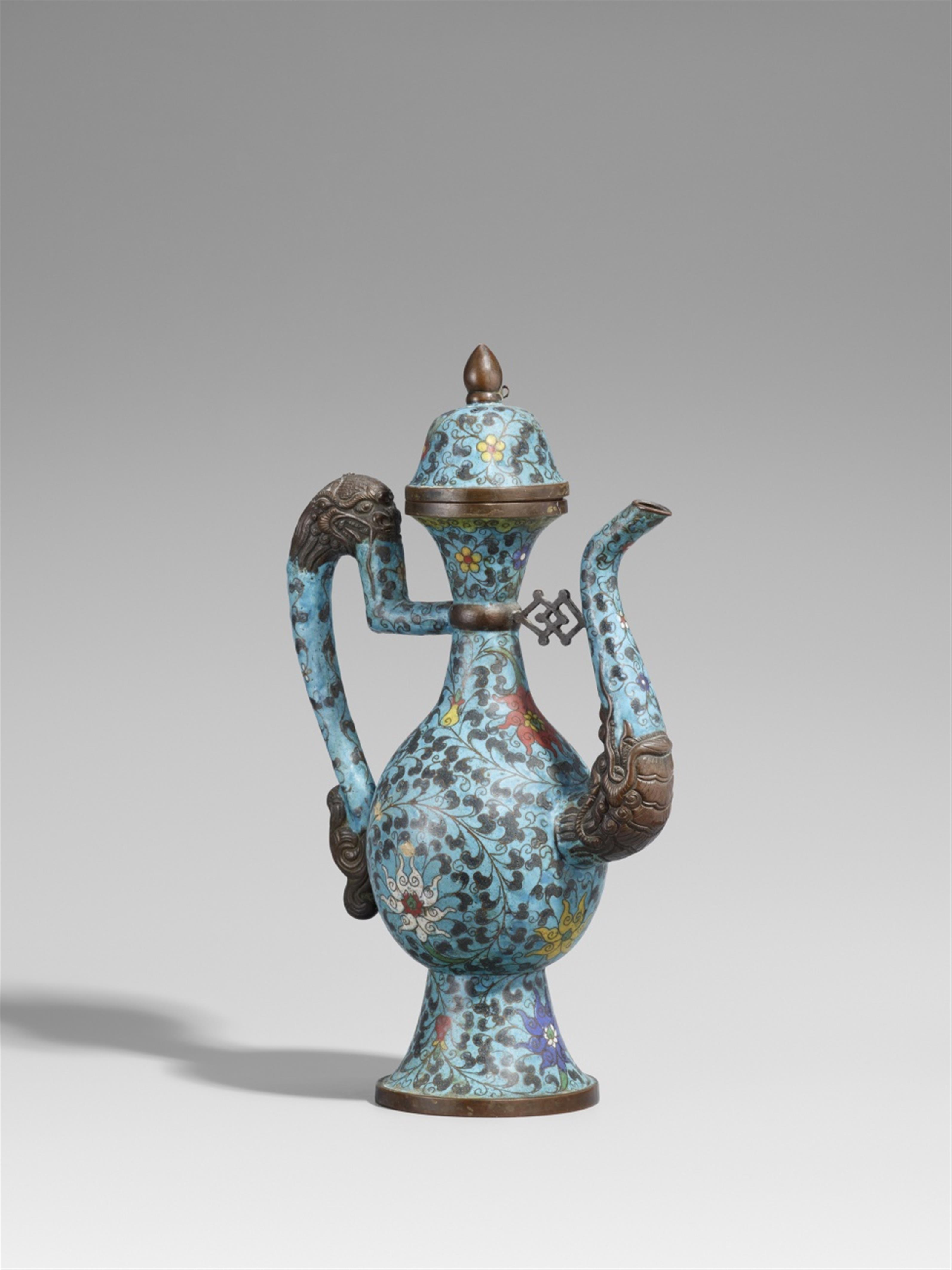 A copper and cloisonné enamel ewer. 19th century - image-1