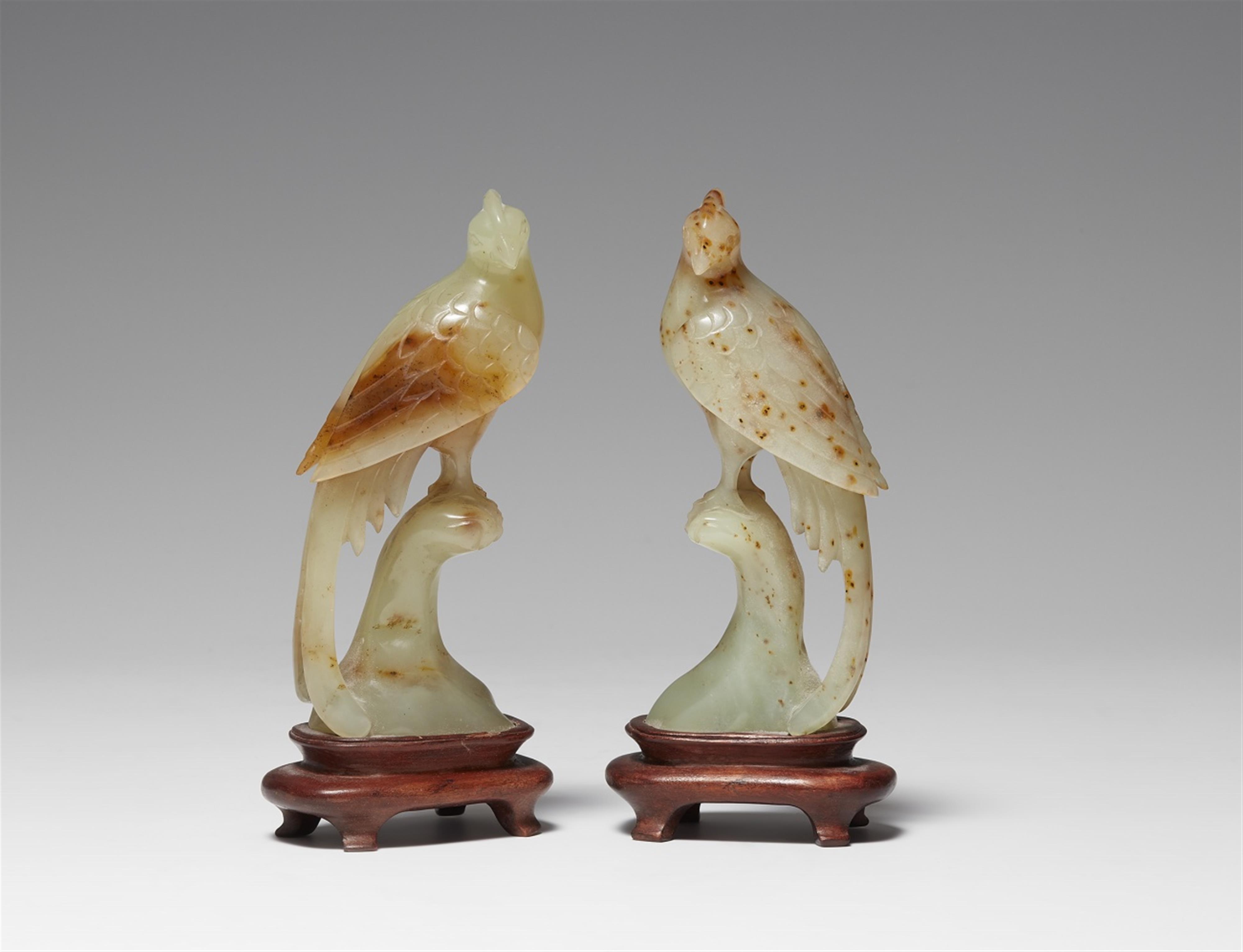 A pair of jade ribbon-tailed birds. 20th century - image-1