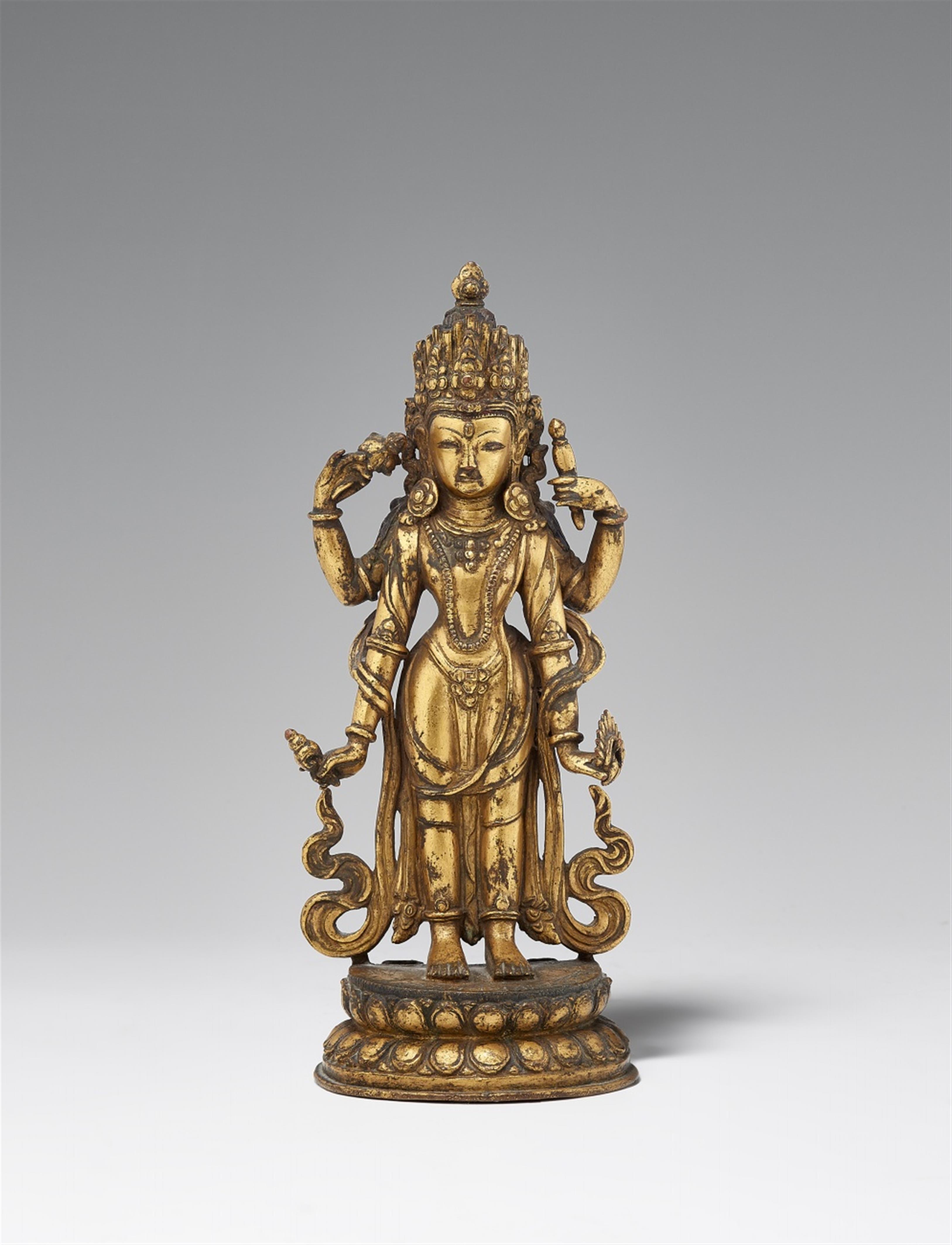 A Nepalese gilt bronze figure of Vishnu. 18th century - image-1