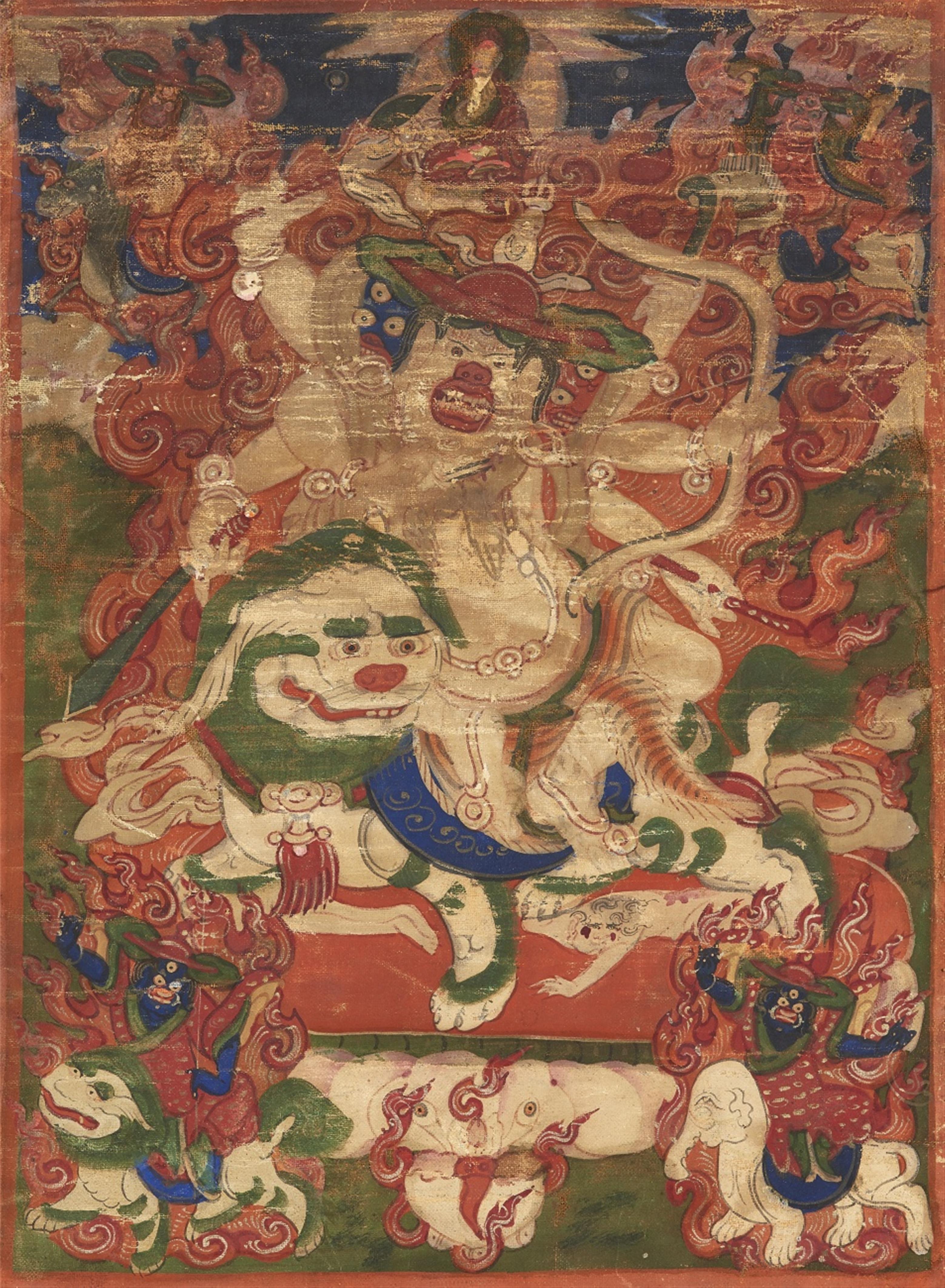 A Tibetan thangka of Pehar and a mandala. 19th century - image-1