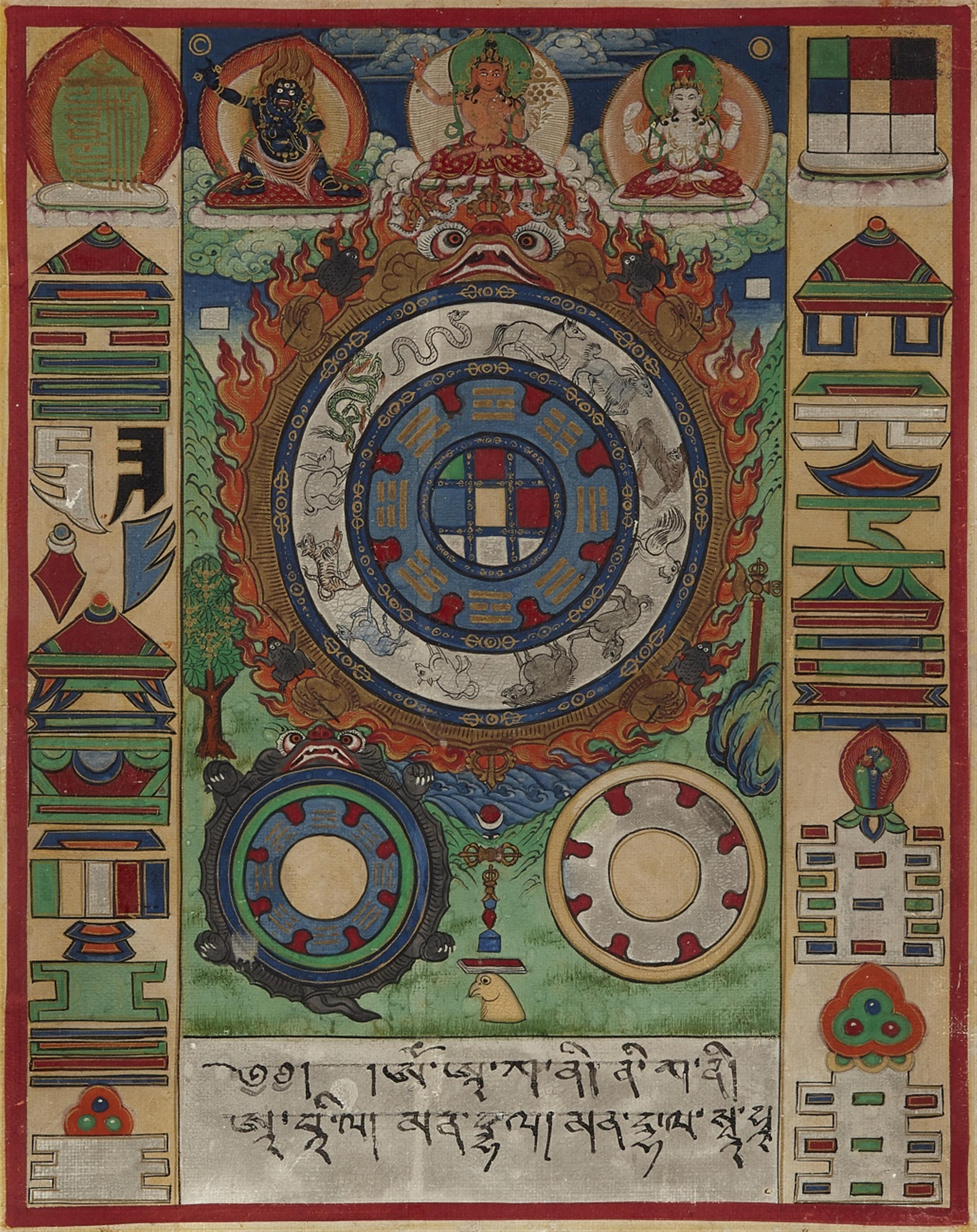 A small Tibetan mandala and a small Tibetan calendar. Early 20th century - image-1