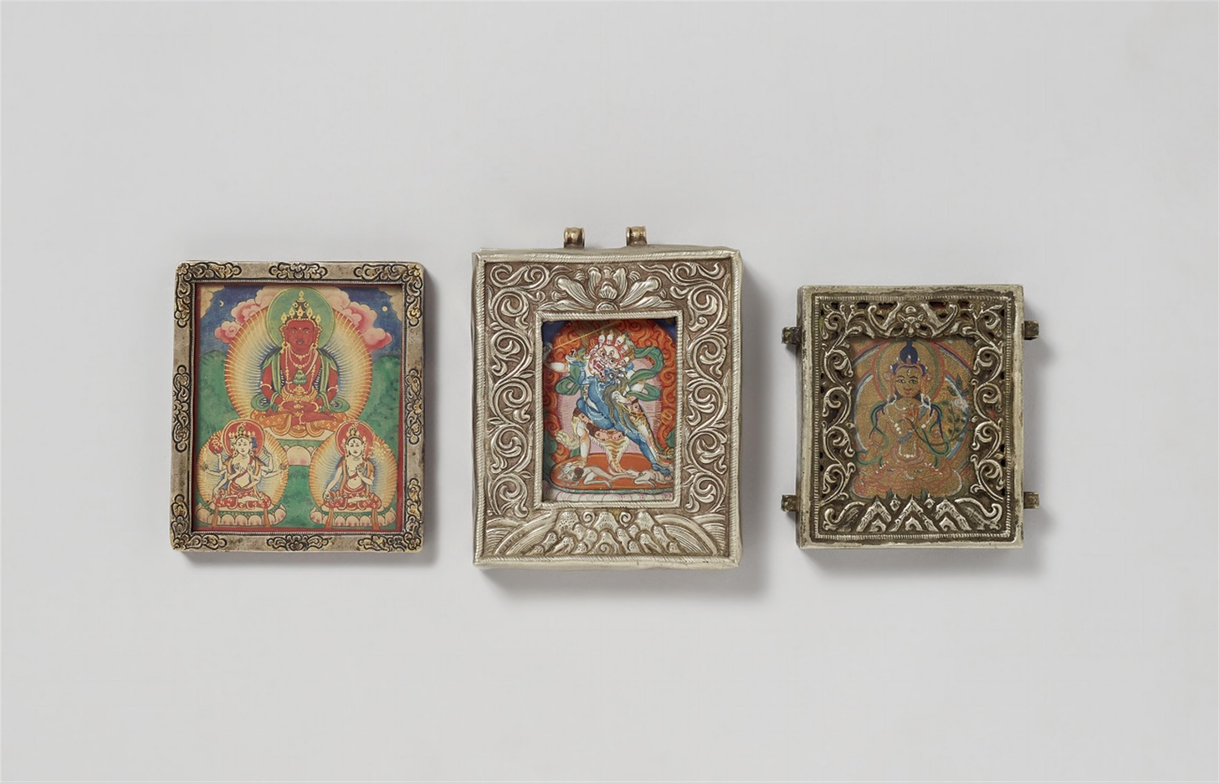 Three Mongolian metal ga´u with tsagli. 19th/early 20th century - image-1