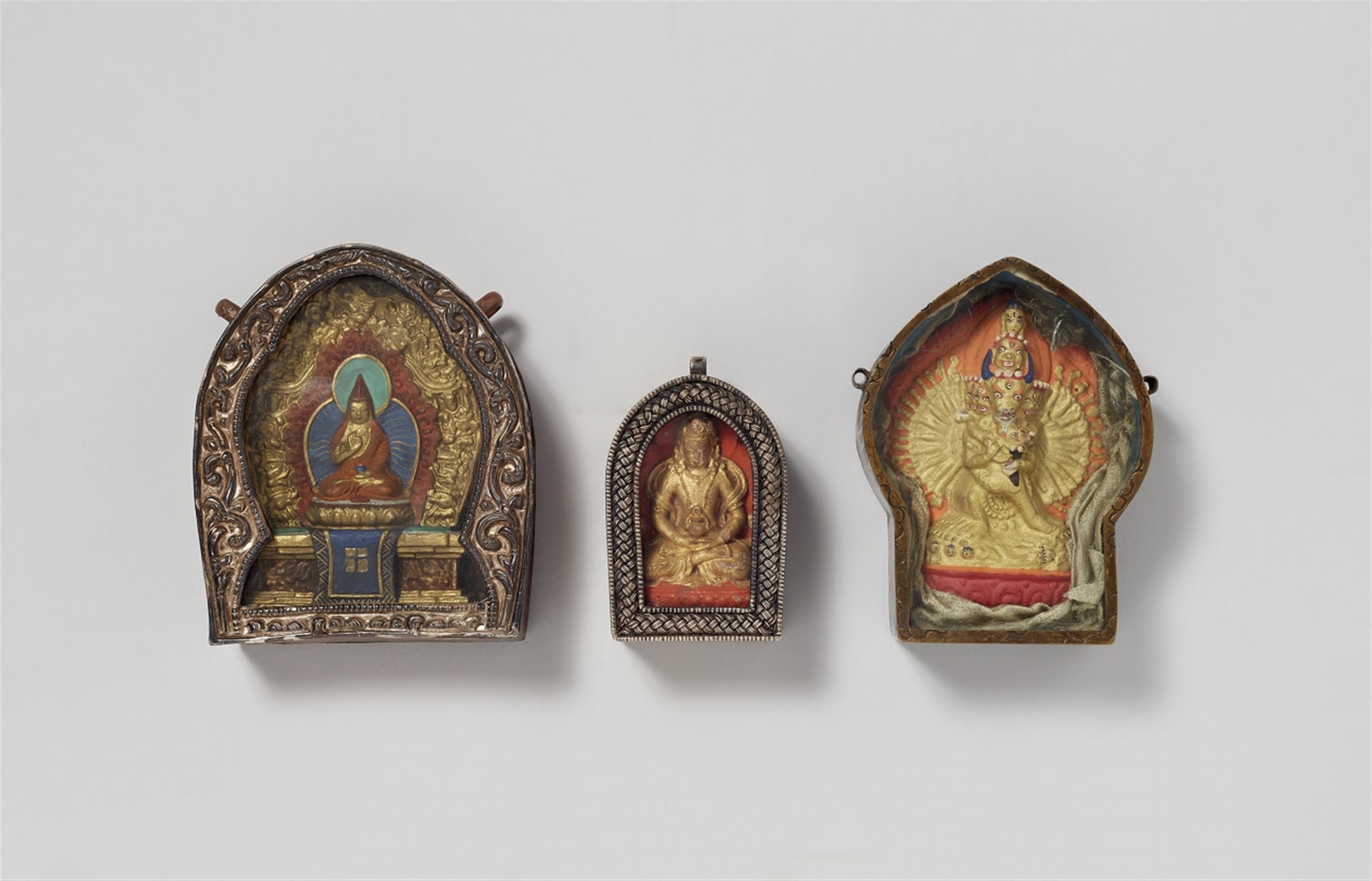 Three Mongolian silver and metal ga´u with tsatsa. 19th century - image-1