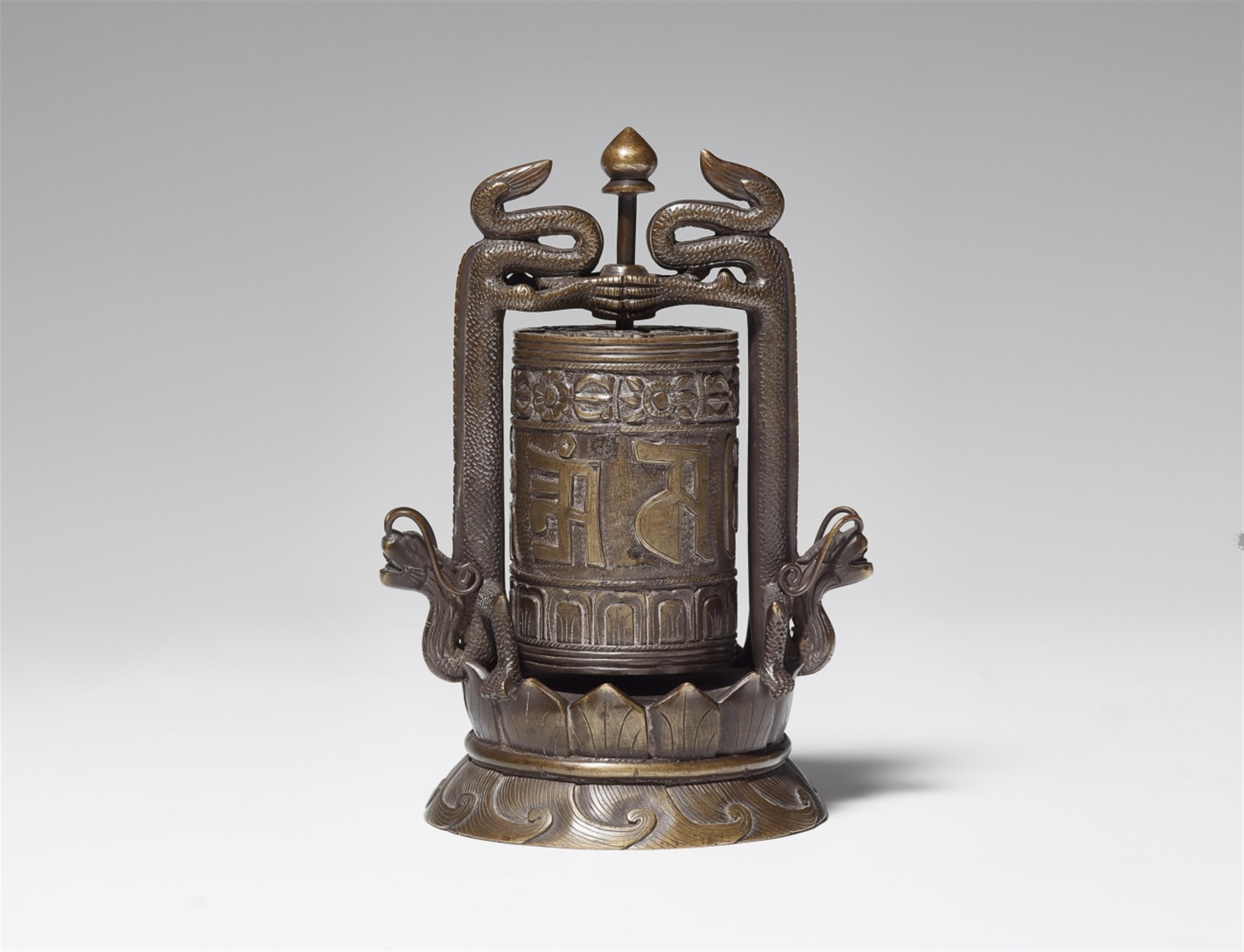 A Sinotibetan bronze table prayer wheel. 19th century - image-1