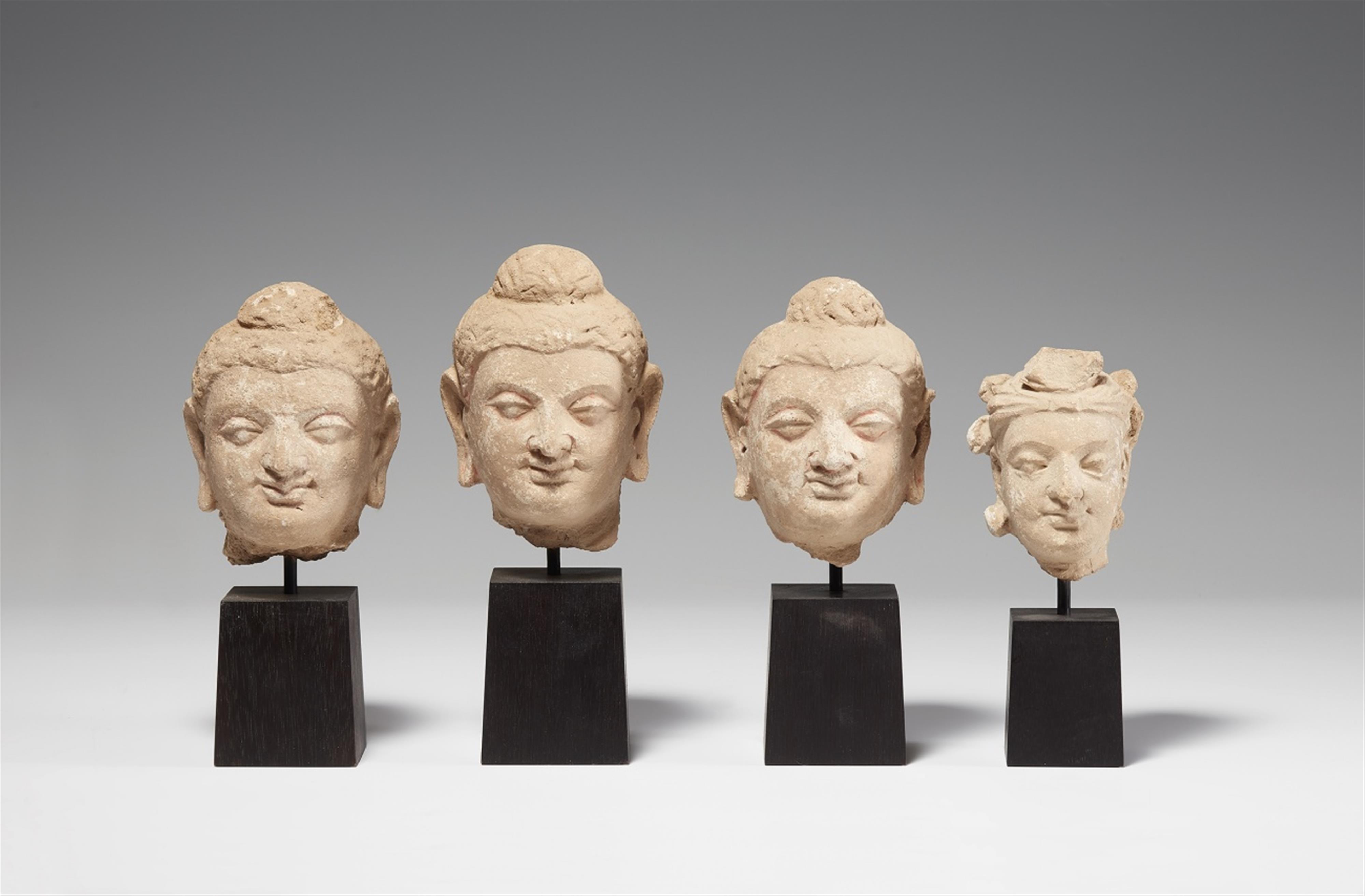 Three small Gandhara stucco heads of Buddha and one small stucco head of a Bodhisattva. Pakistan. 3rd/4th century - image-1