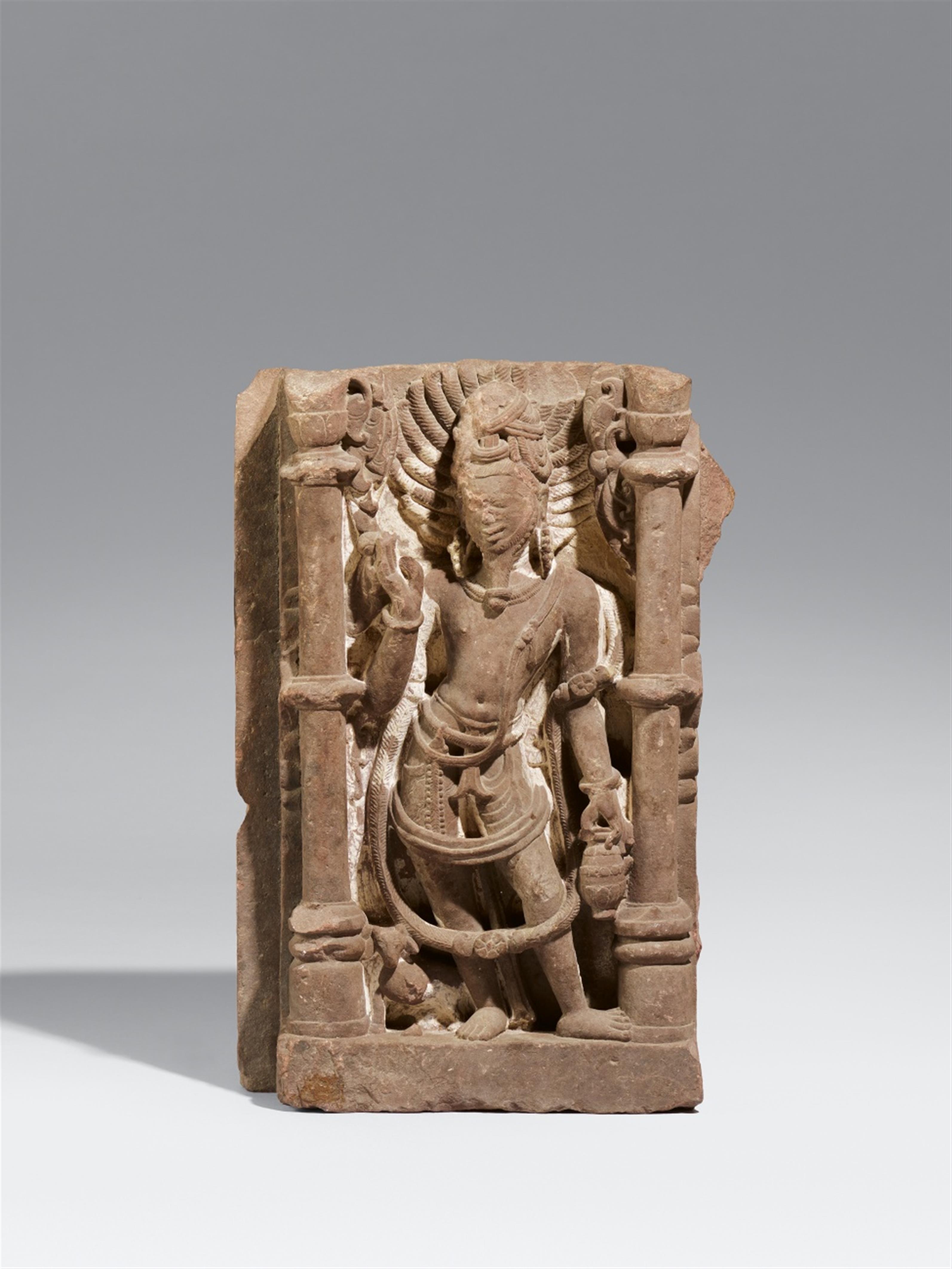 A North or Central Indian pink sandstone architectural fragment of Agni, the god of fire. 10th/12th century - image-2